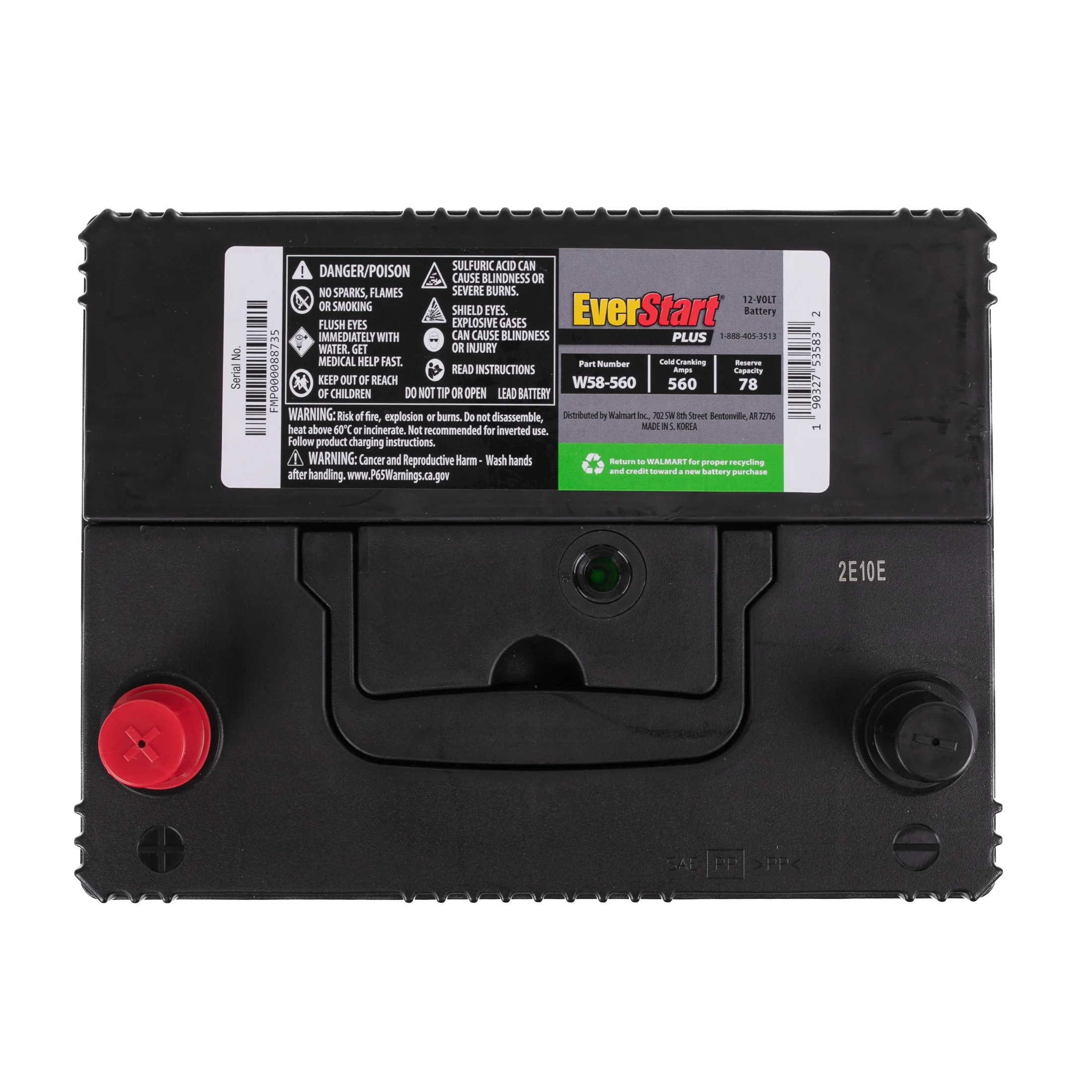 EverStart Plus Lead Acid Automotive Battery, Group Size 58 - 12 Volt 560 CCA 78 RC - Inhomebuy