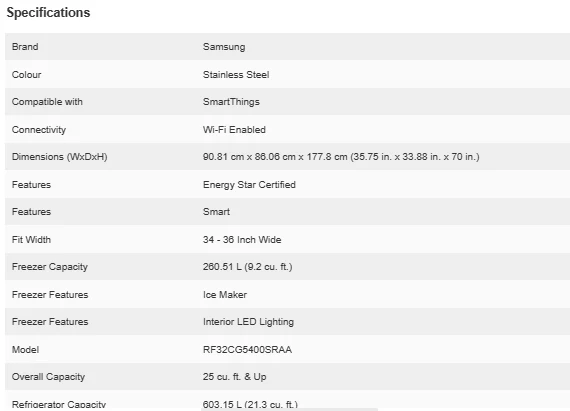 SAMSUNG 36 IN. 30.5 CU. FT. STAINLESS STEEL 3 DOOR FRENCH DOOR REFRIGERATOR WITH EXTERIOR WATER DISP - Inhomebuy