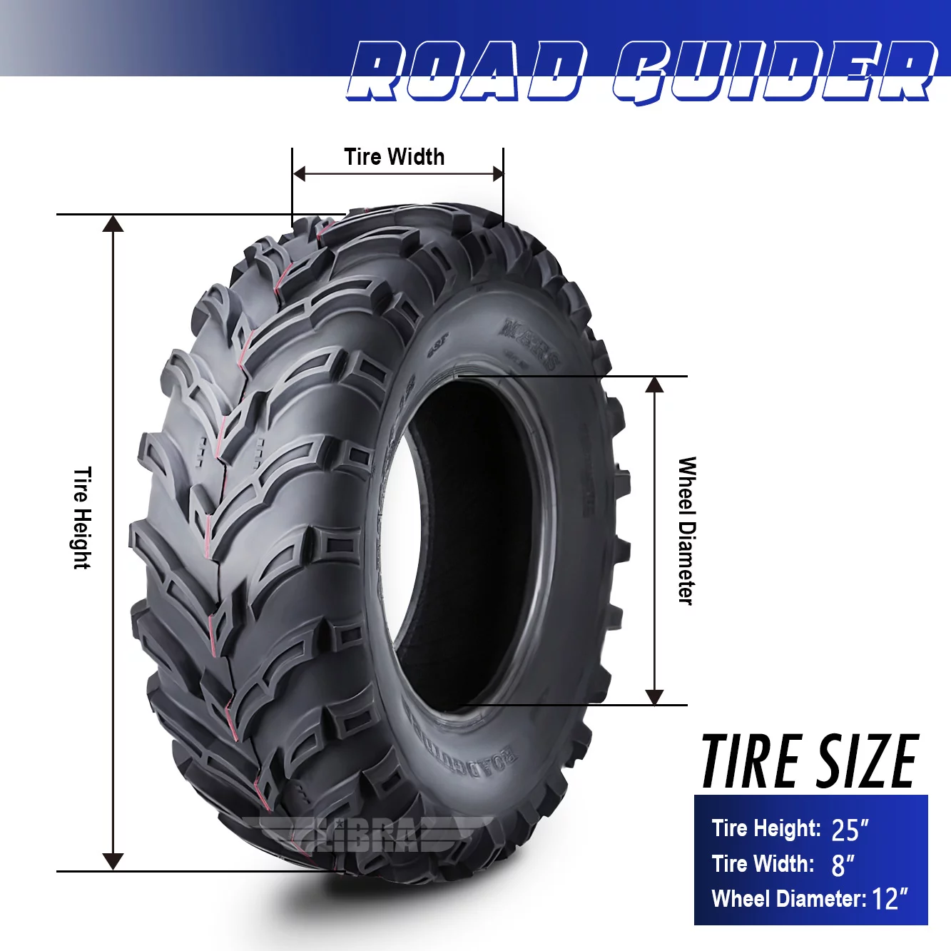 Roadguider ATV/UTV Tires 25x8-12 25X8X12 6PR 10272, Set 2 - Inhomebuy