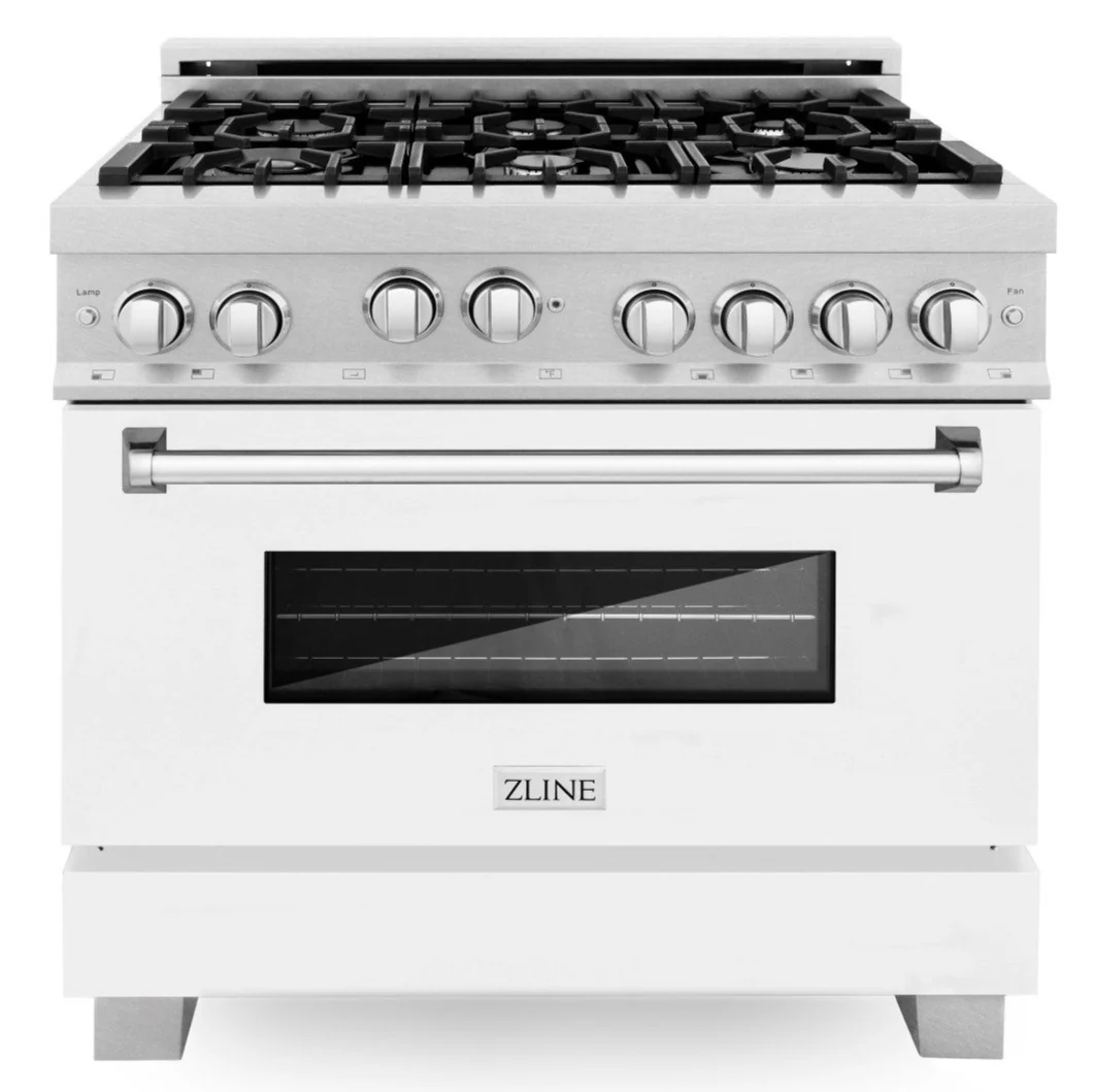ZLINE 36 in. Professional Gas Range in DuraSnow® Stainless Steel with White Matte Door, RGS-WM-36 - Inhomebuy