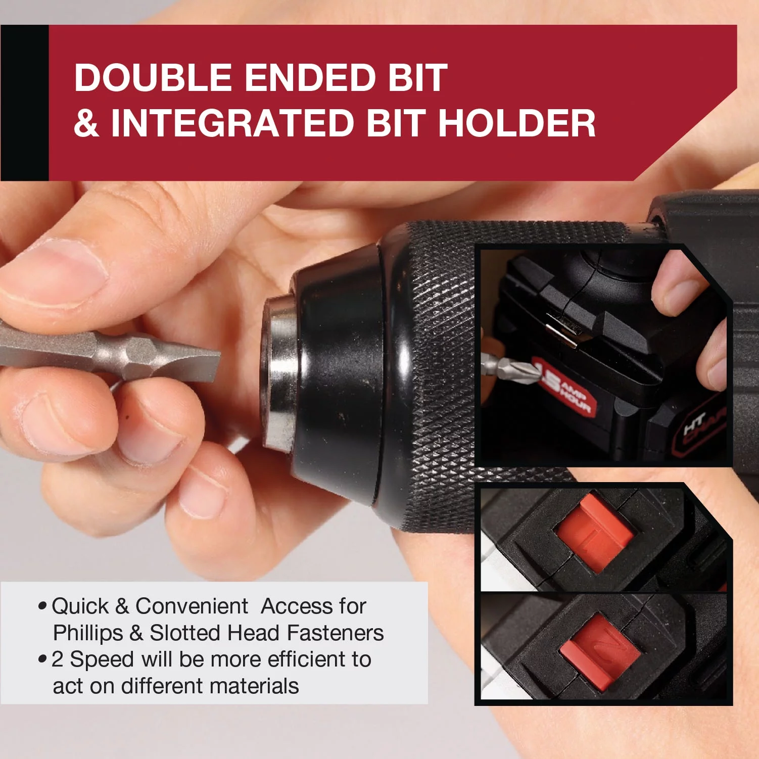 Hyper Tough 20V Max Lithium-Ion Cordless Hammer Drill, 1/2 inch Chuck, 2 Speeds with 1.5Ah Lithium-ion Battery & Charger, Bit Holder & LED Light - Inhomebuy