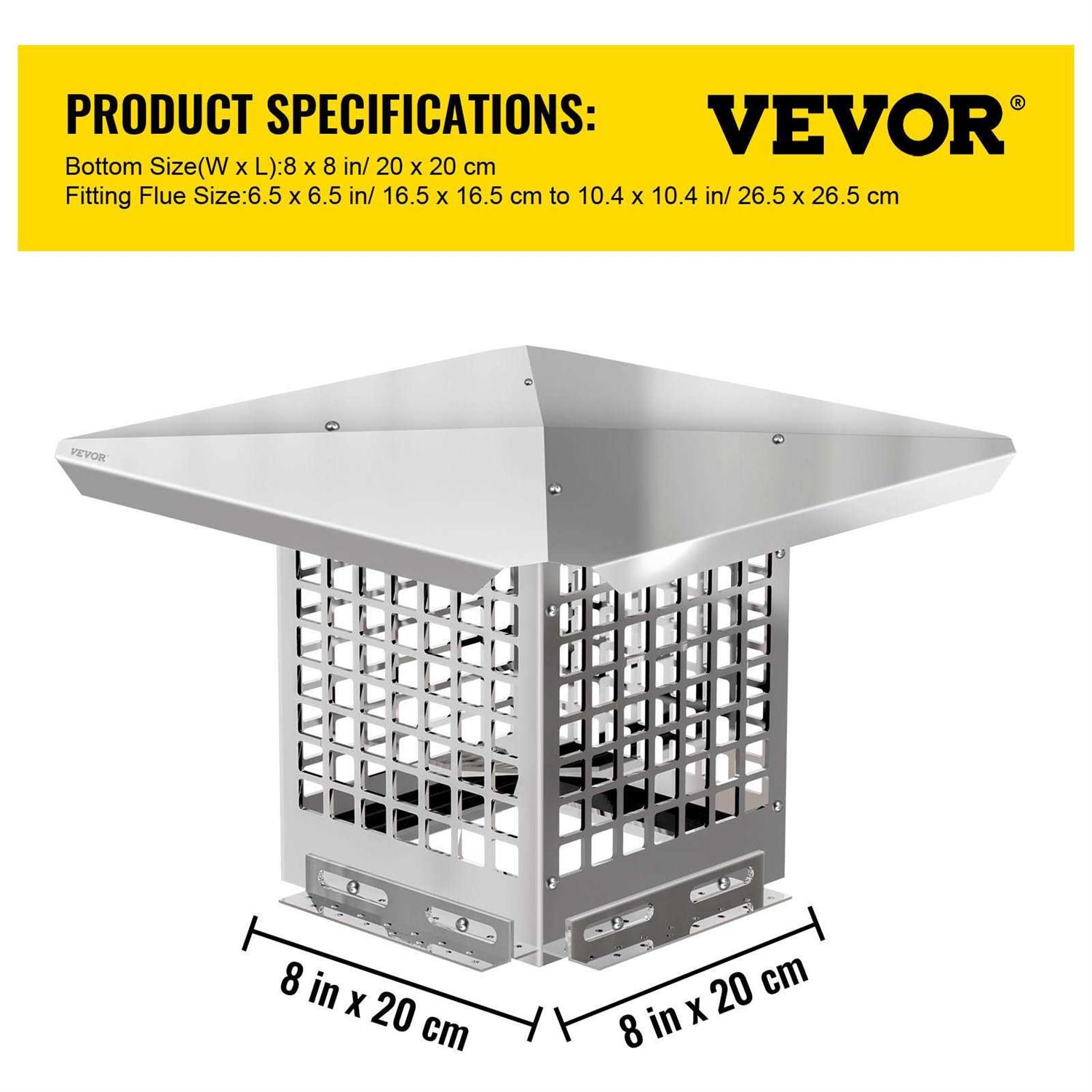 VEVOR Chimney Cap Flue Caps 304 Stainless Steel Fireplace Chimney Cover - Inhomebuy
