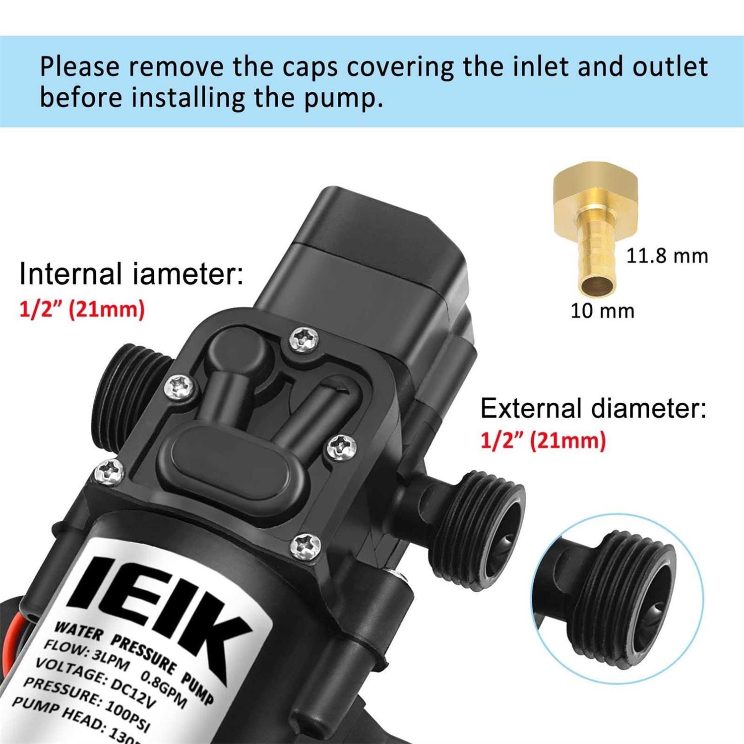 IEIK 12 Volt Diaphragm Pump 3LPM 0.8 GPM 100PSI Self Priming Sprayer Pump 12V DC Fresh Water Pump Water Pressure RV Camper Marine Boat - Inhomebuy