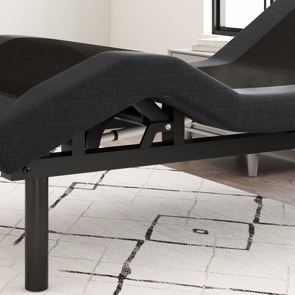 Allewie Queen Size Adjustable Bed Base Frame with New Generation Motor, Wireless Remote, Upholstered - Inhomebuy