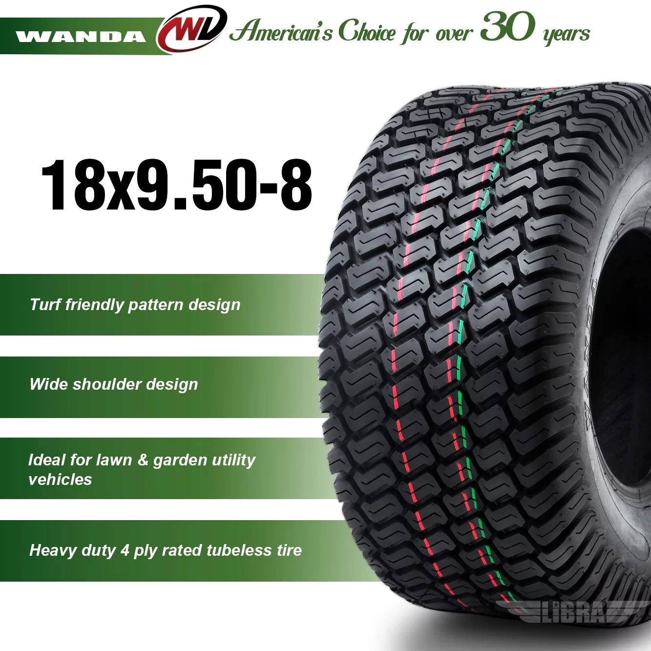 2 New WANDA 18x9.50-8 Lawn Mower Utility/ Golf Cart Turf Tires P332 -13032 - Inhomebuy