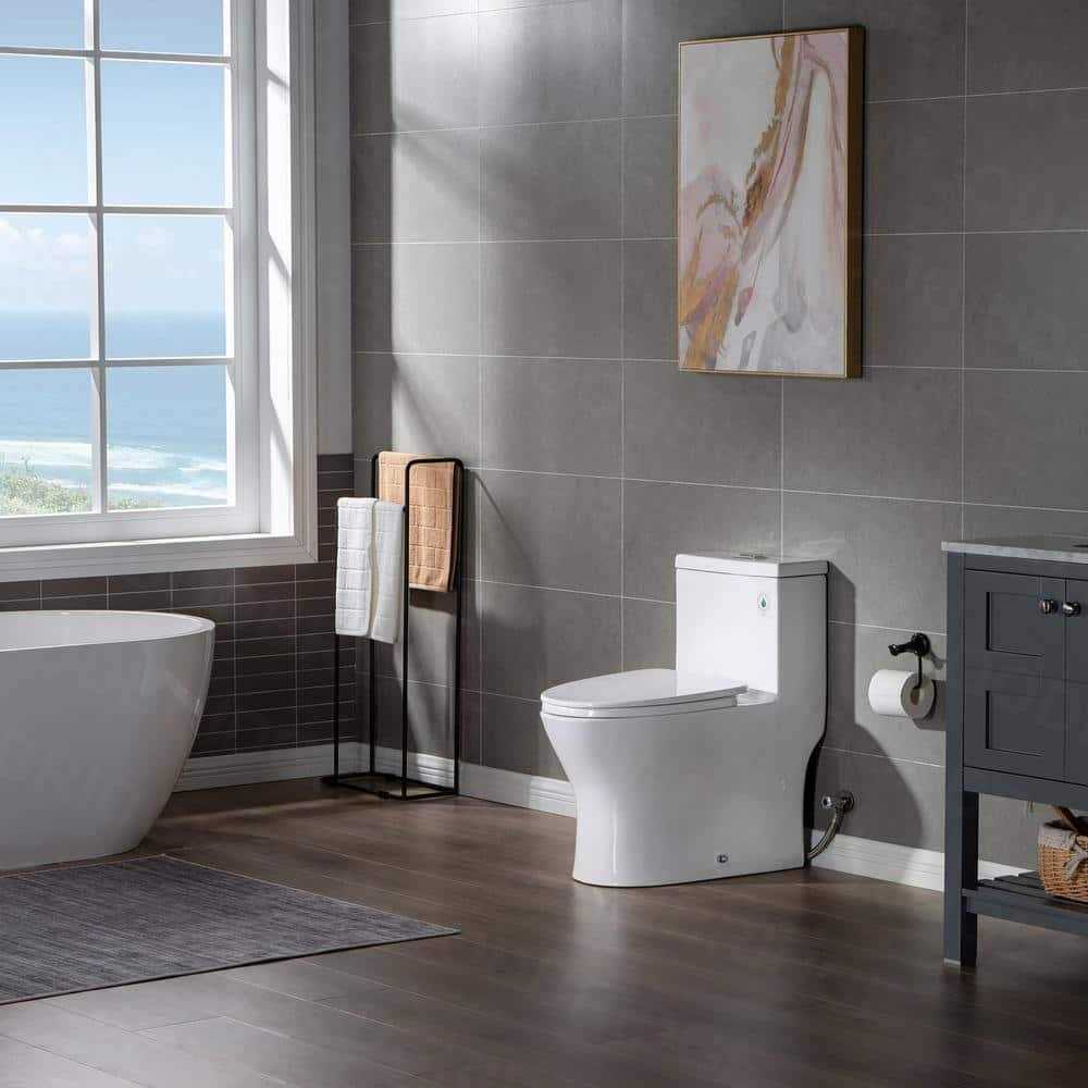 WOODBRIDGE Elite 1-Piece 1.0/1.6 GPF High Efficiency Dual Flush Elongated All-in One Toilet with Soft Closed Seat included in White - Inhomebuy