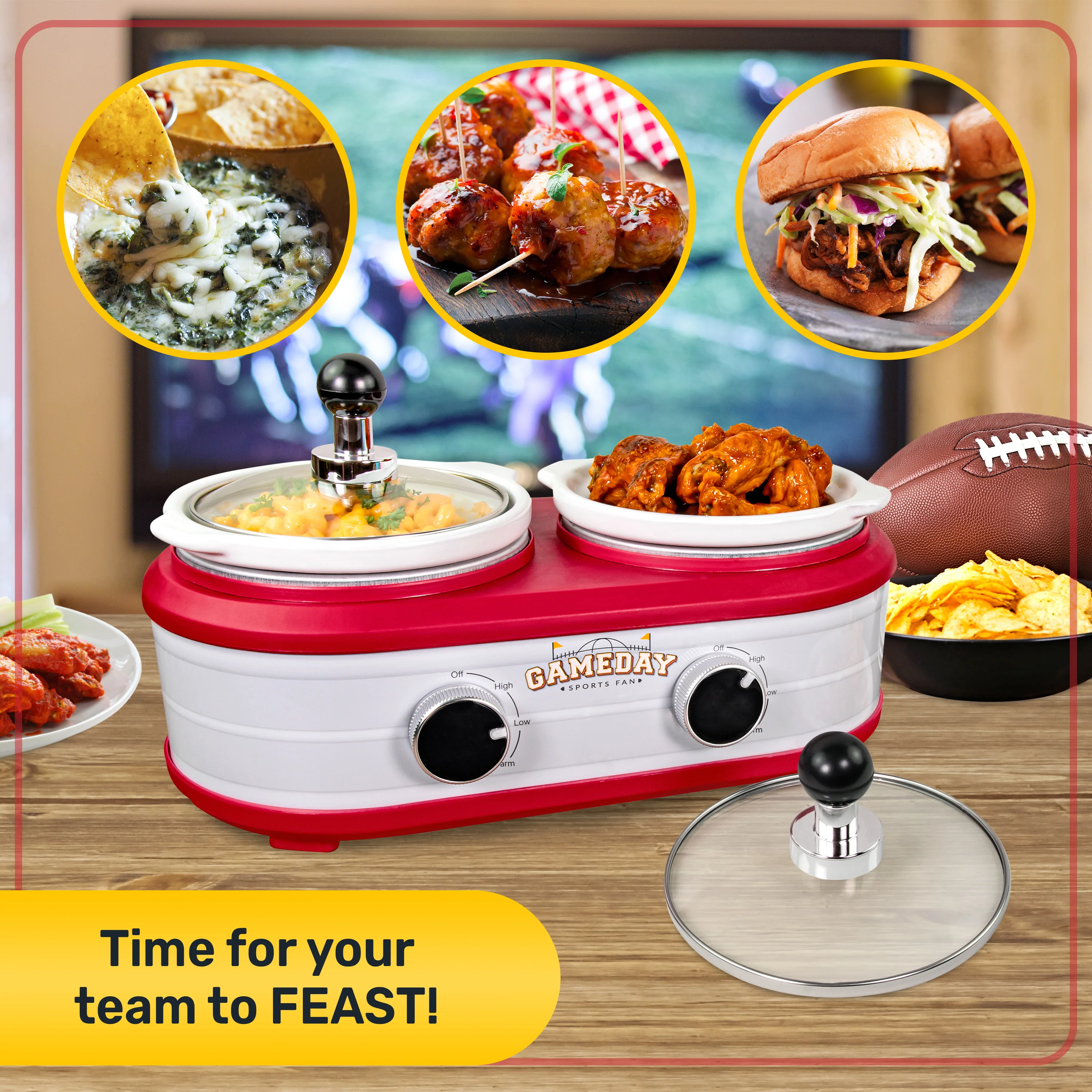 Game Day 1.25 Qt. Two-Section Slow Cooker - Inhomebuy