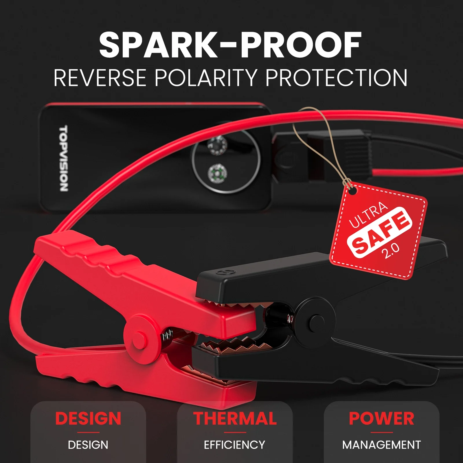 TOPVISION 2500A Car Jump starter Powerful Car Jump Starter with Dual USB Quick Charge and DC Output,12V Jump Pack with Built-in LED Bright Light - Inhomebuy