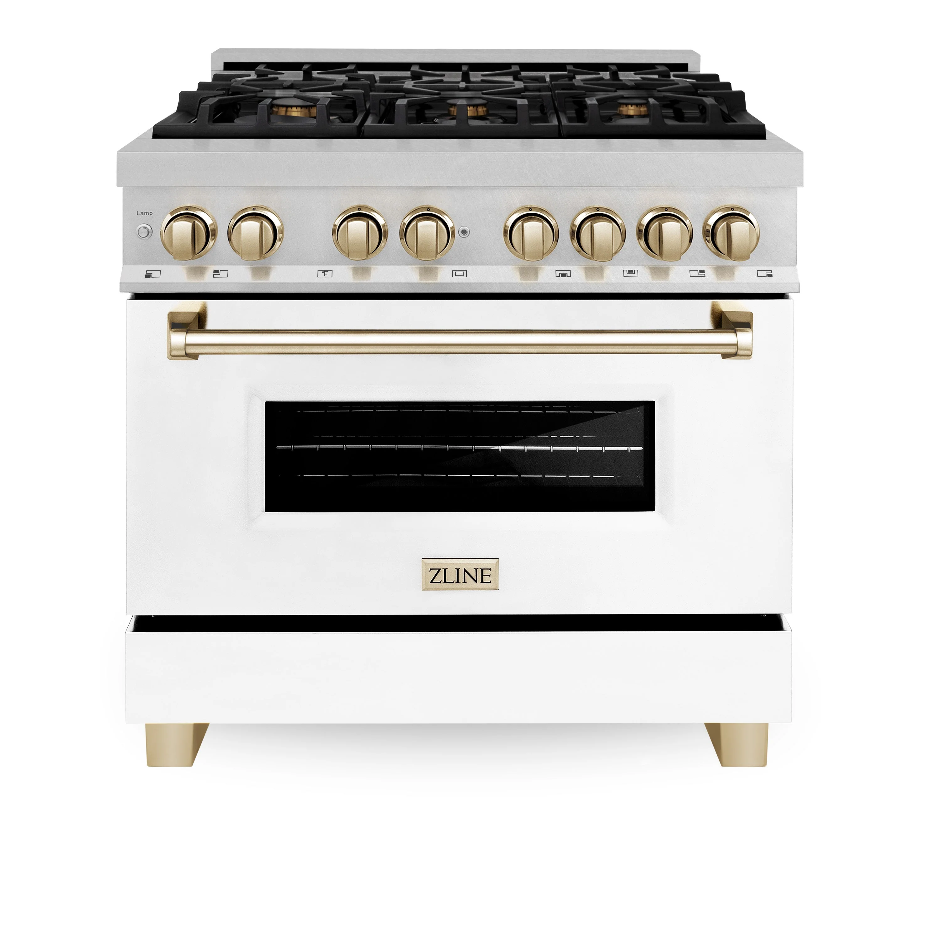 ZLINE Autograph Edition 36 In. Range, Gas Stove and Electric Oven in DuraSnow® Stainless Steel with White Matte Door and Gold Accent, RASZ-WM-36-G - Inhomebuy