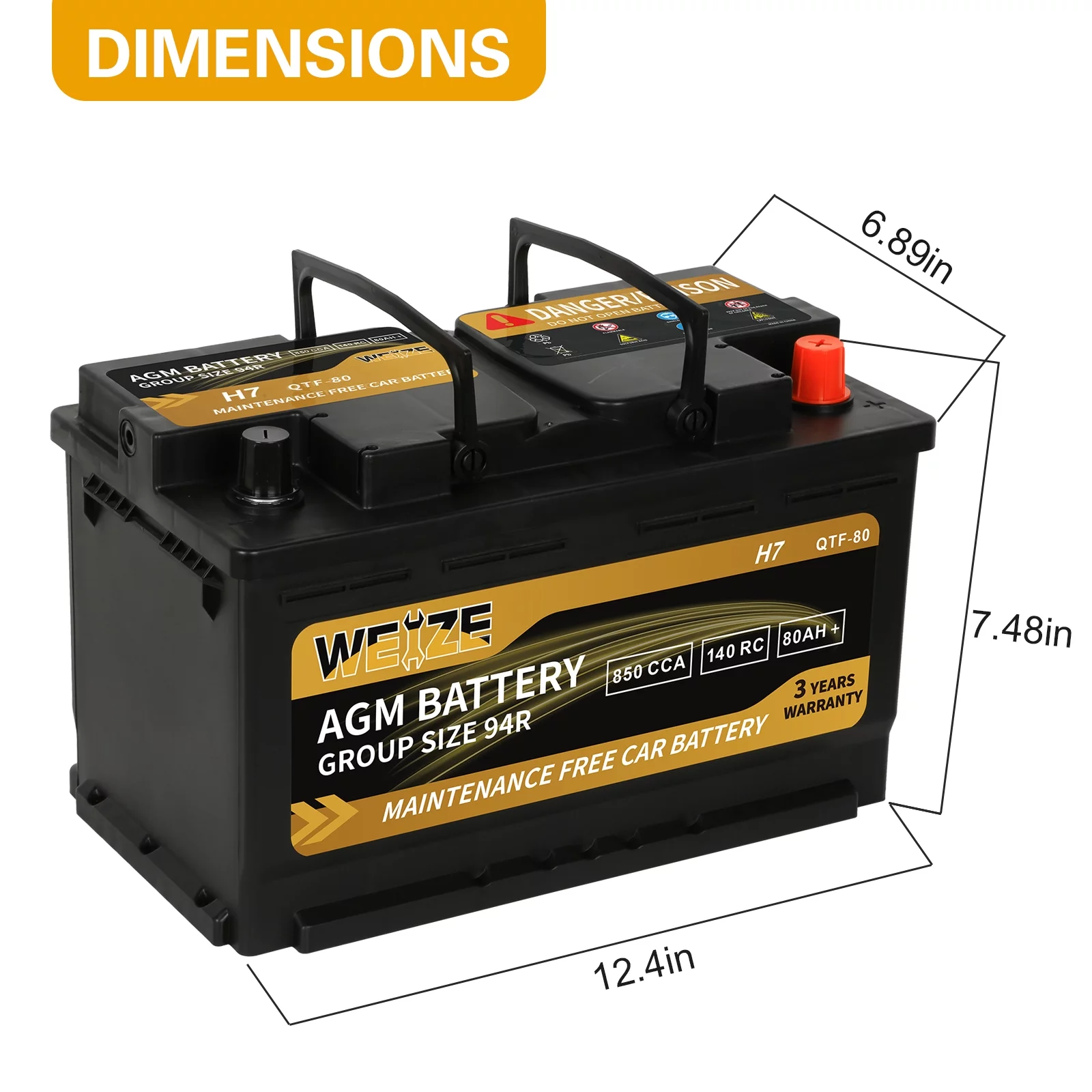 Weize Platinum AGM Battery BCI Group 48-12v 70ah H6 Size 48 Automotive Battery, 120RC, 760CCA, 36 Months Warranty - Inhomebuy