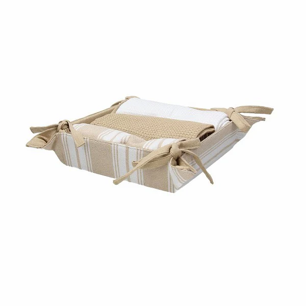 Square Basket 18x18cm+ 3 Towels 50x70cm Textile Beige - Inhomebuy