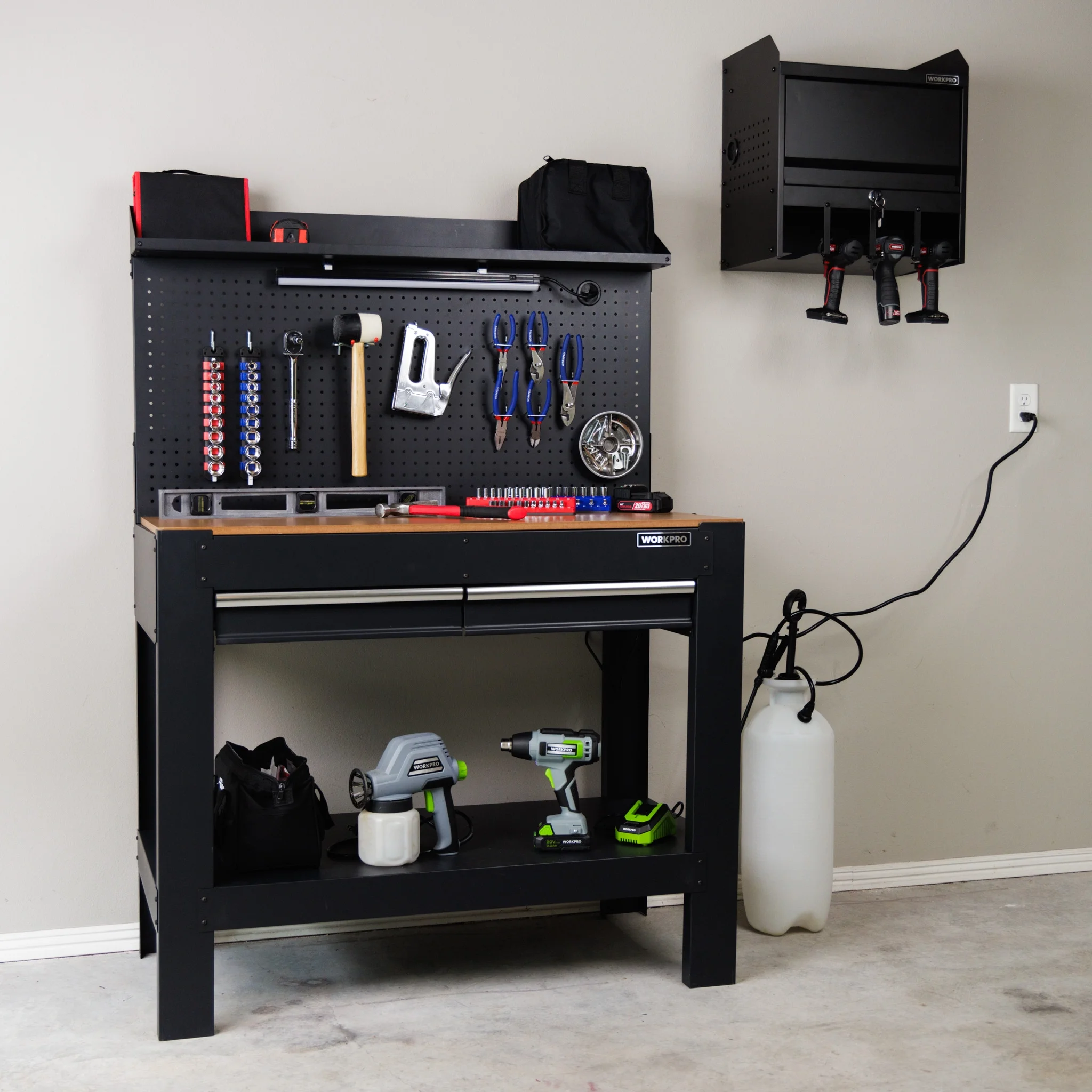 Workpro 45-in Multipurpose Workbench with LED Light & Power Strip, Steel - Inhomebuy