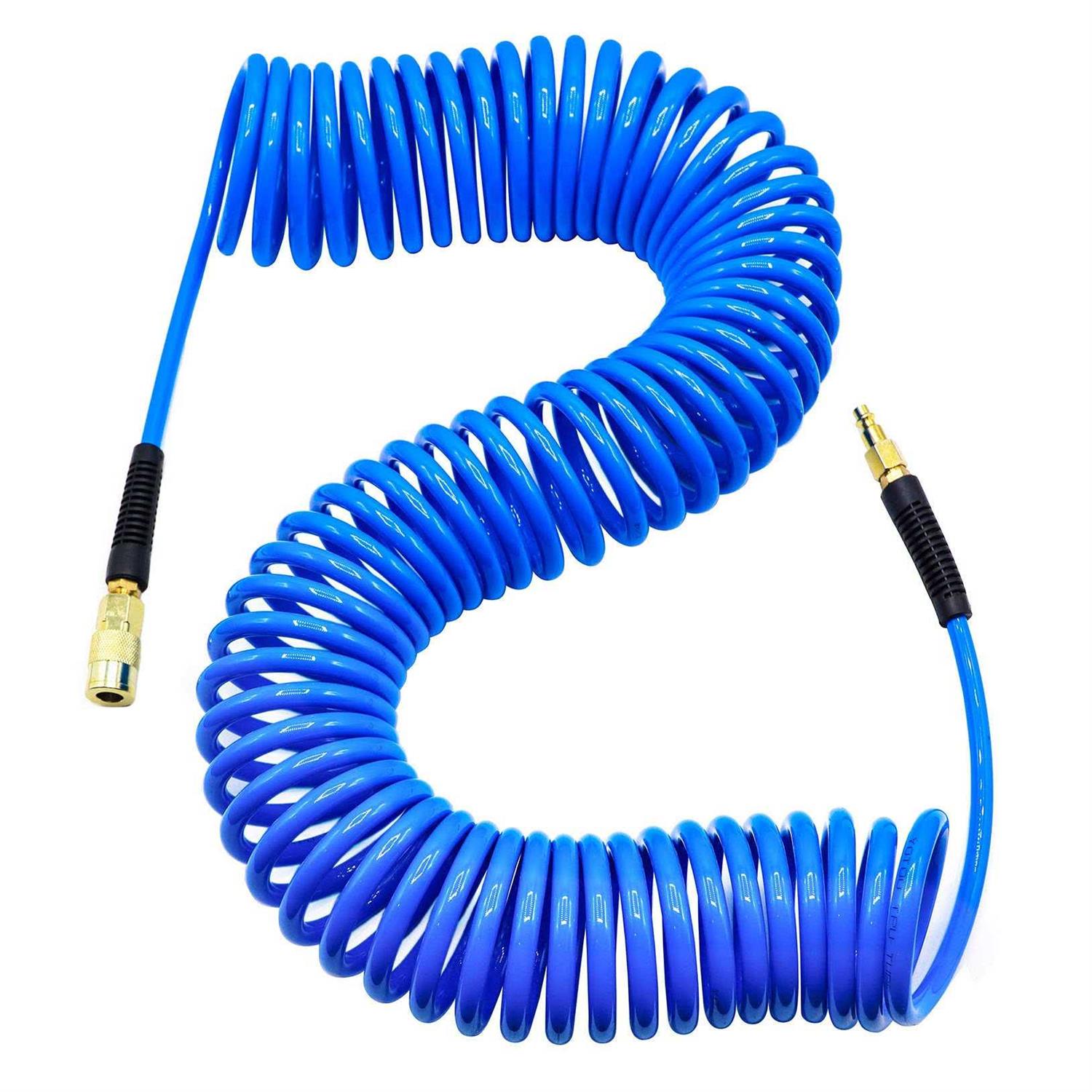 Yotoo Polyurethane Recoil Air Hose 1/4 Inner Diameter by 25′ Long with Bend Restrictor, 1/4 Industrial Quick Coupler and Plug - Inhomebuy