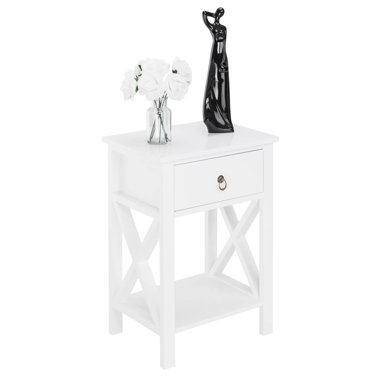 Zimtown White Bedside Nightstand End Sofa Table with Drawer and Shelf for Storage - Inhomebuy