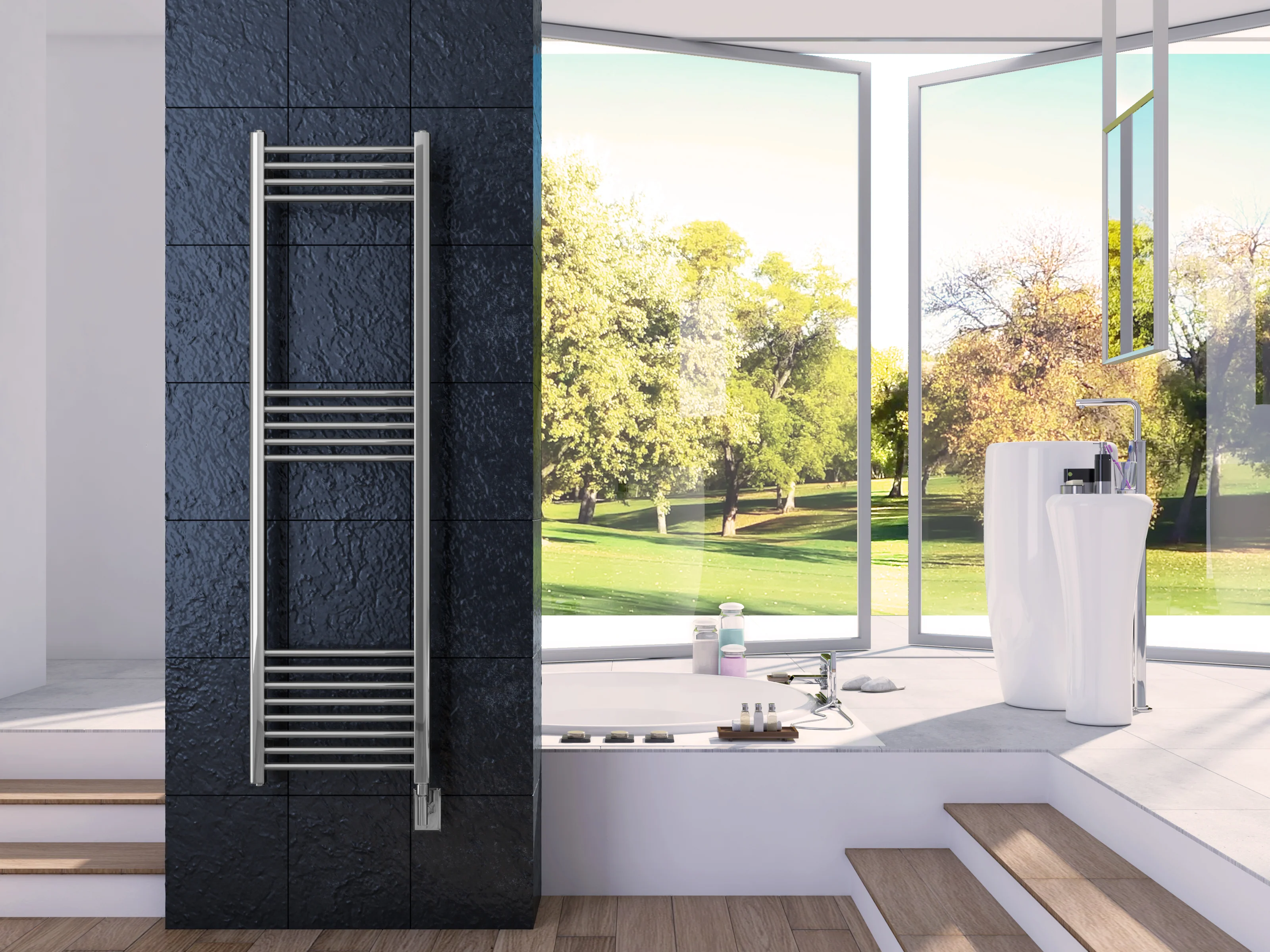 Eos Wall Mounted Electric Towel Warmer in Chrome - Inhomebuy