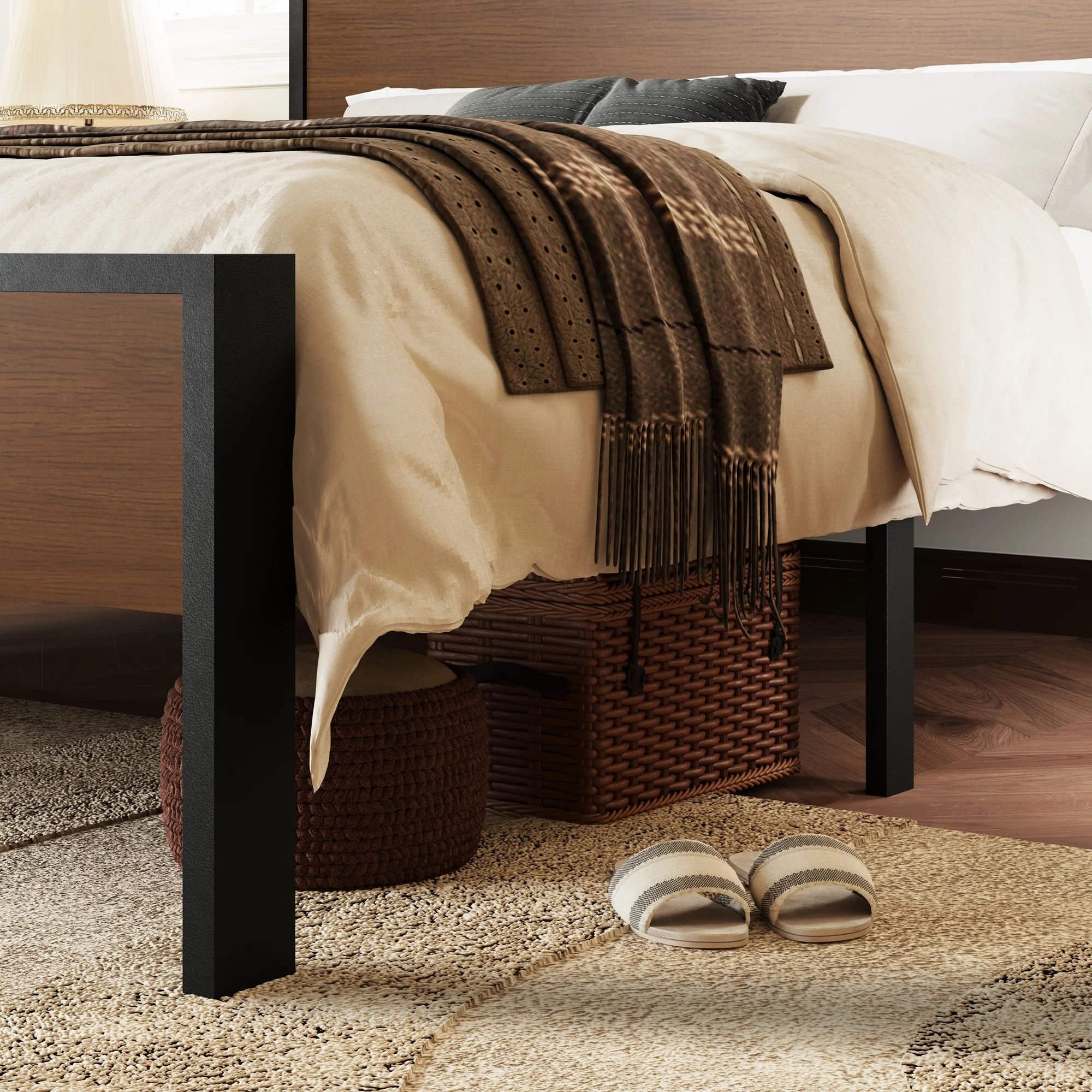 Allewie Sanders Queen Size Metal Platform Bed Frame with Wood Headboard and Footboard & Metal Slat - Inhomebuy