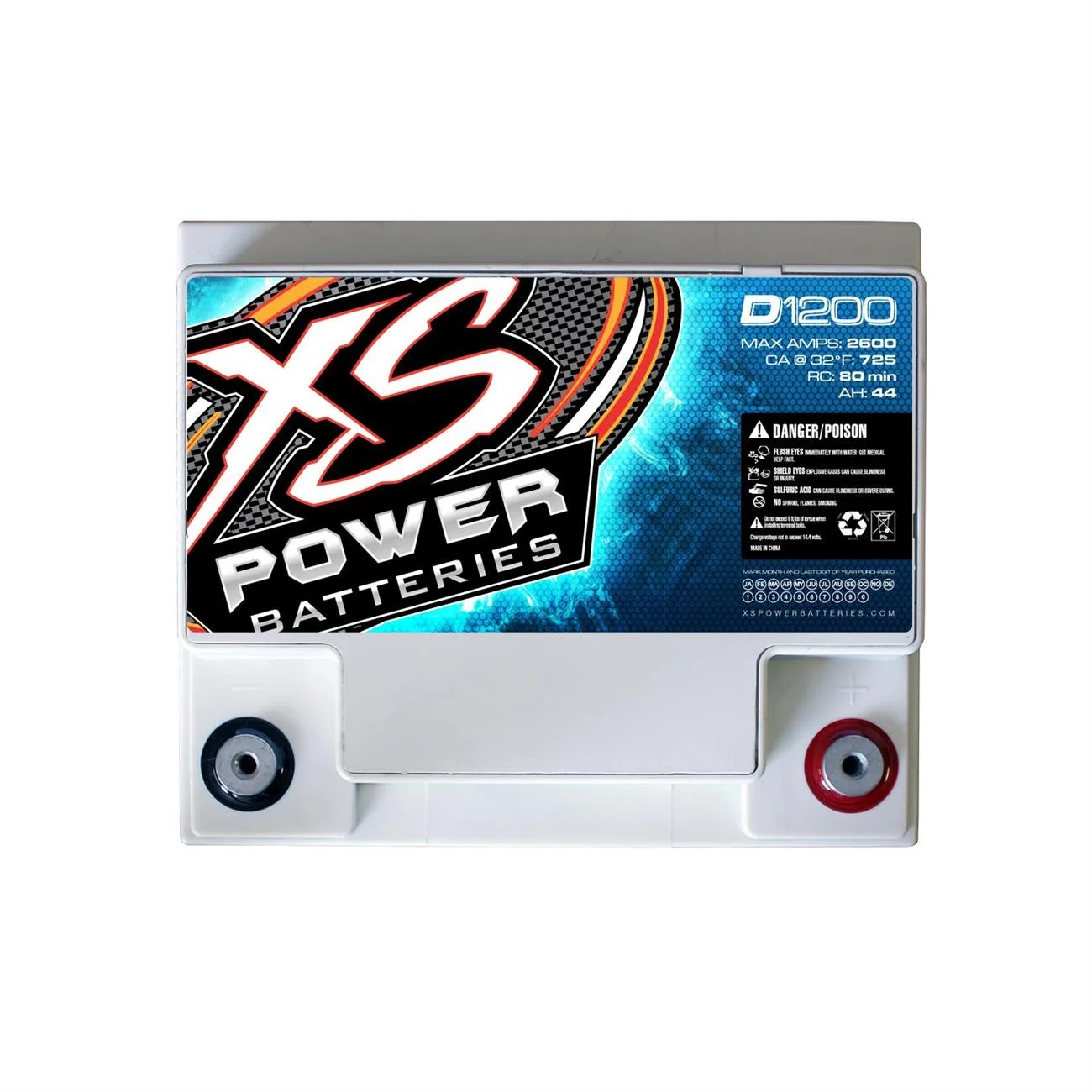 XS Power D1200 XS Series 12V 2600 Amp AGM High Output Battery with M6 Terminal Bolt - Inhomebuy