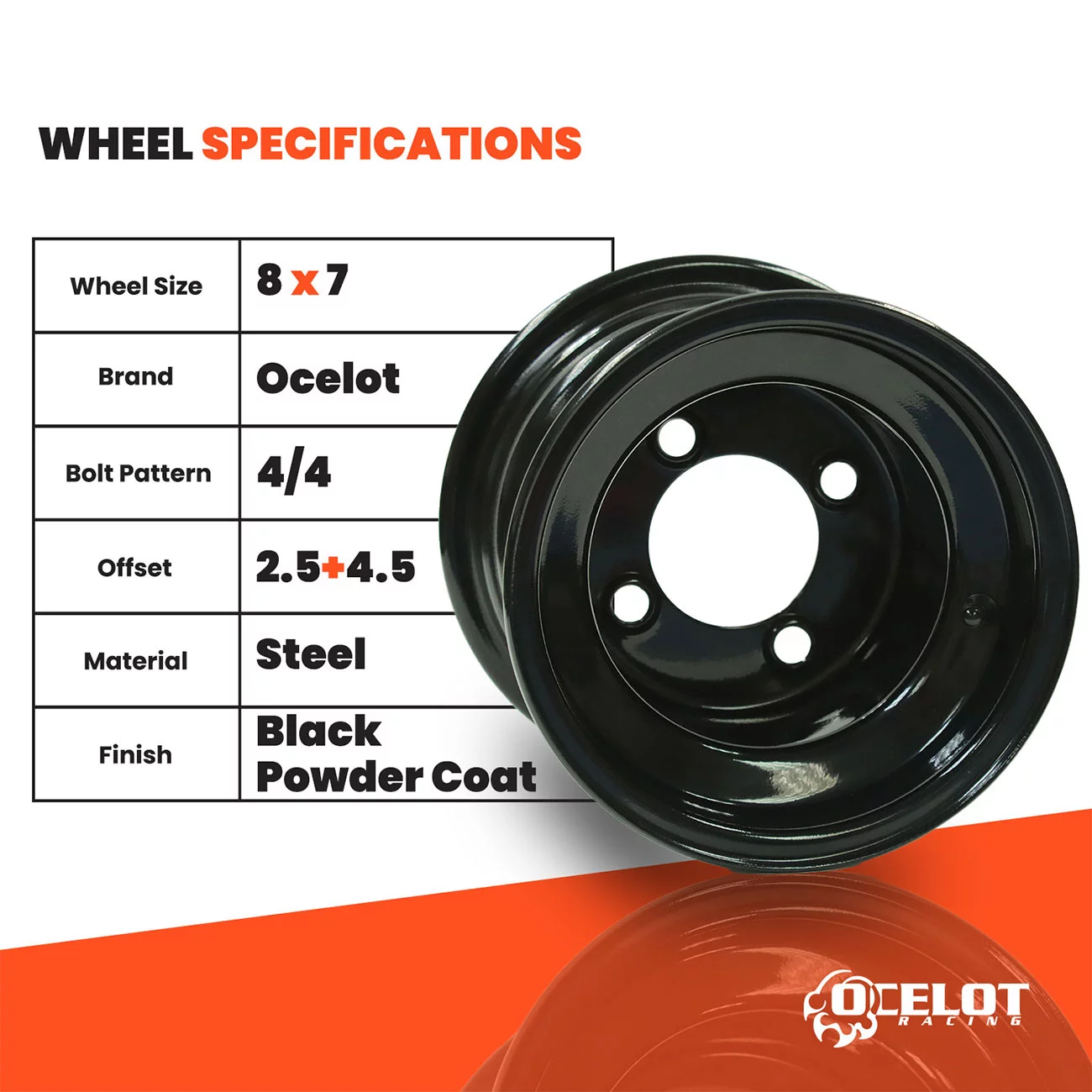 Black 8x7, 4/4, 2.5+4.5 Ocelot Steel Wheel - 847-8722-017 - Inhomebuy