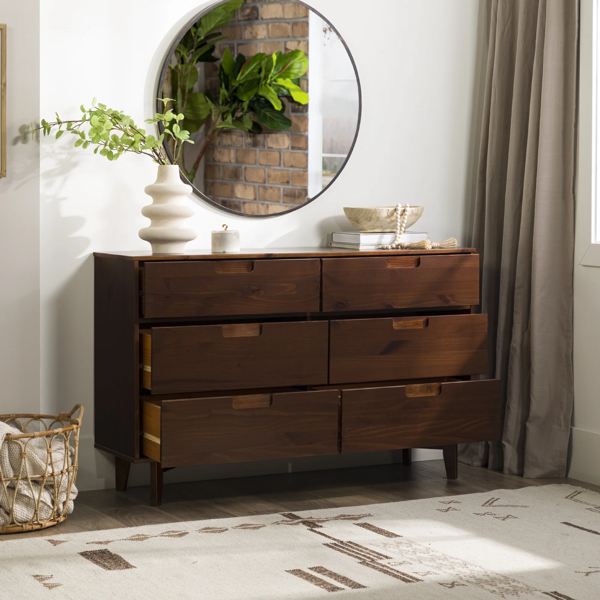 Walker Edison Sonoma 6-Drawer Solid Wood Caramel Dresser - Inhomebuy