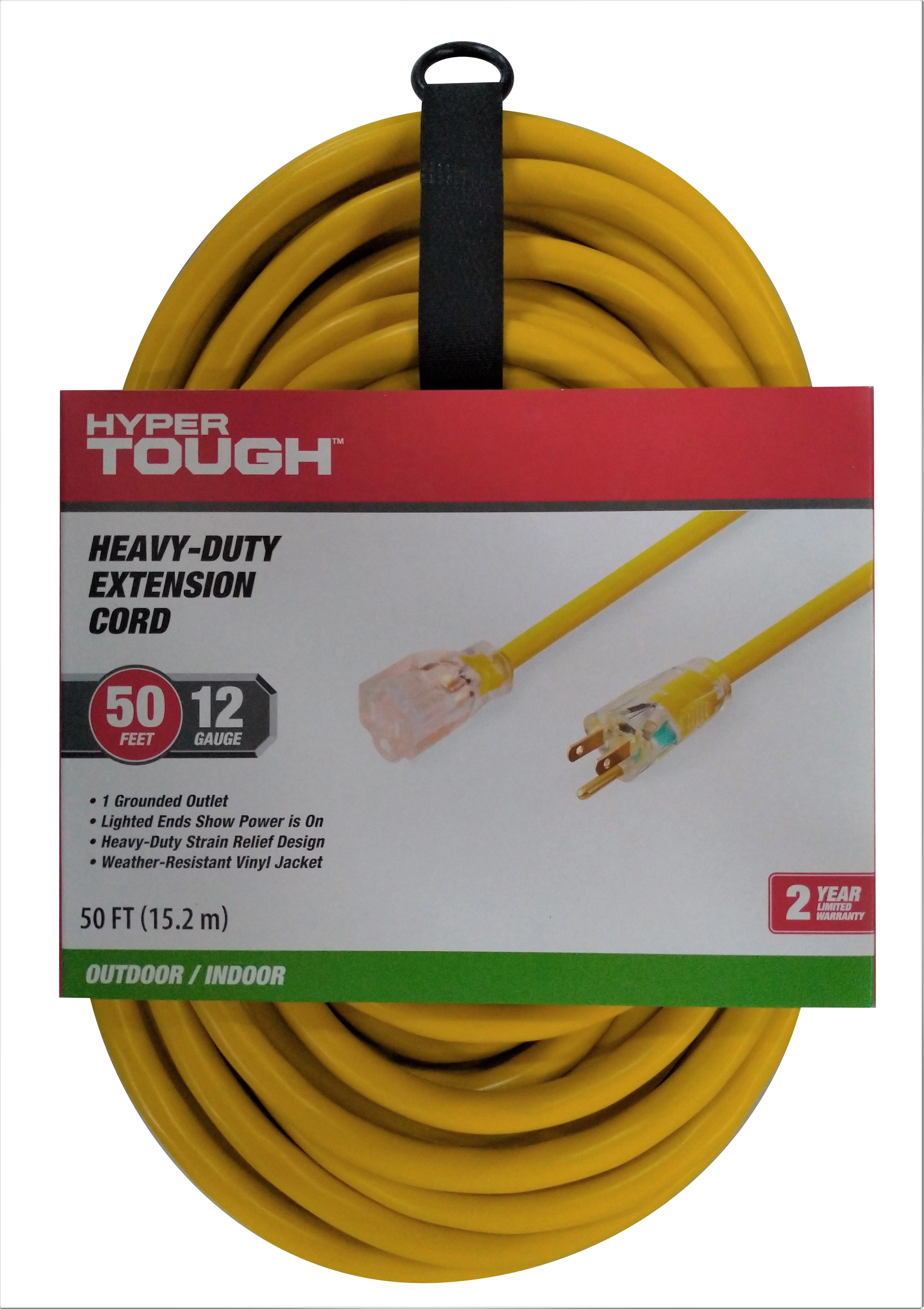 Hyper Tough 12AWGX3C 50ft Indoor and Outdoor Heavy Duty Yellow Vinyl Extension Cord - Inhomebuy