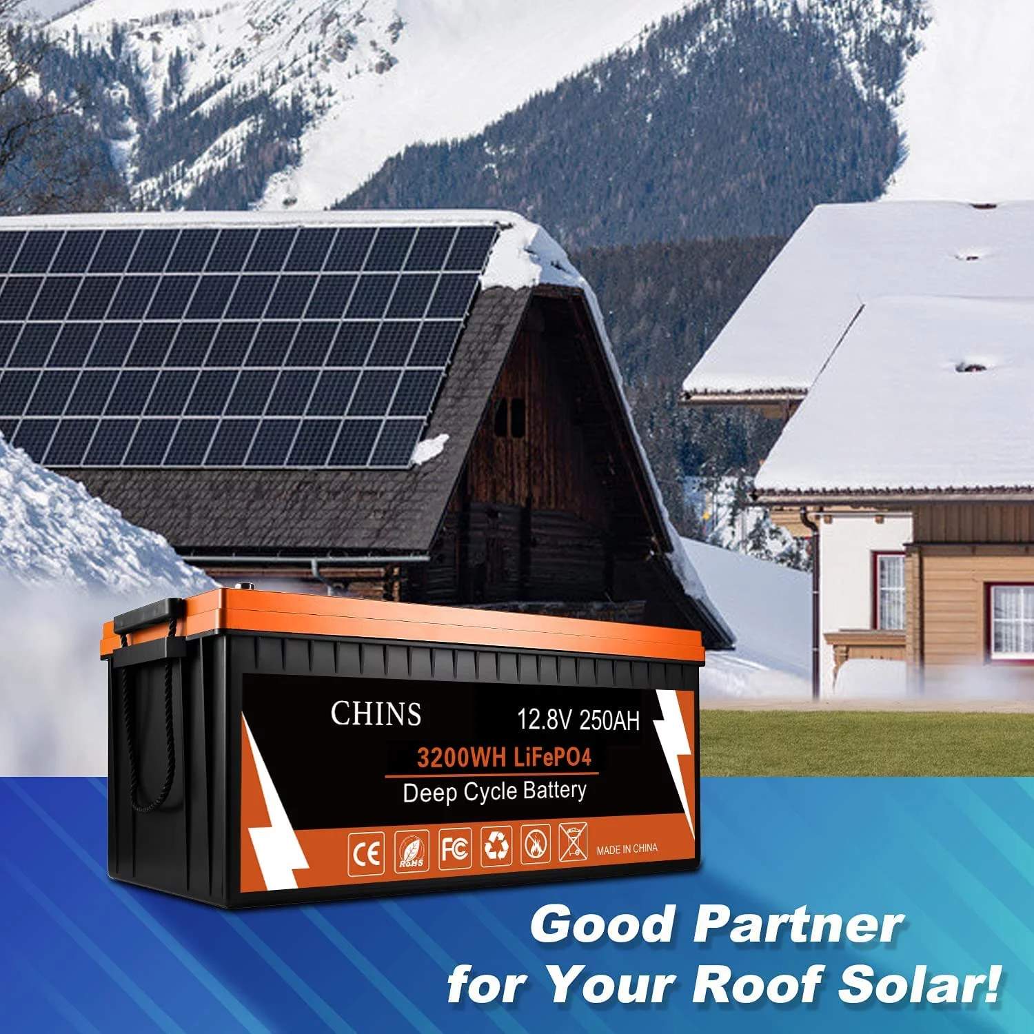 CHINS Smart LiFePO4 Lithium Iron Battery 12.8V 100Ah for Boat Fishing - Inhomebuy