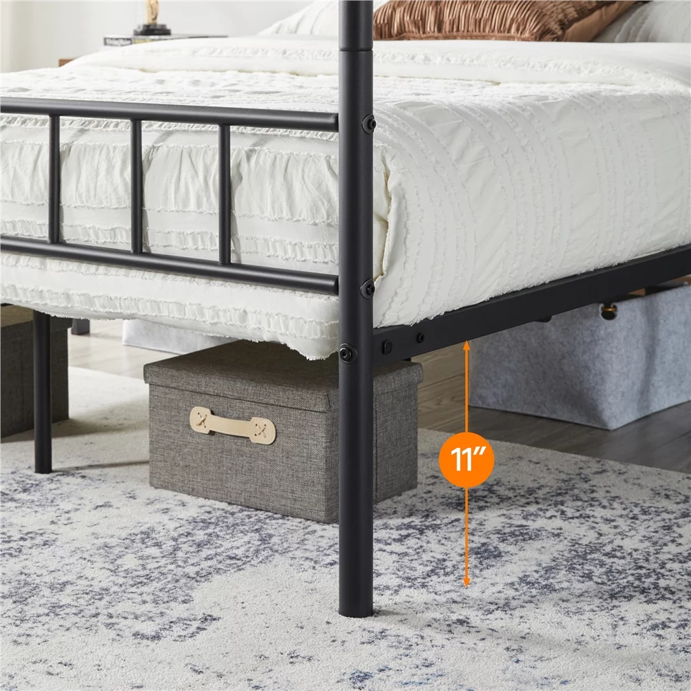 Topeakmart Metal Bed Frame Four-Poster Canopied with Headboard & Footboard, Queen, Black - Inhomebuy