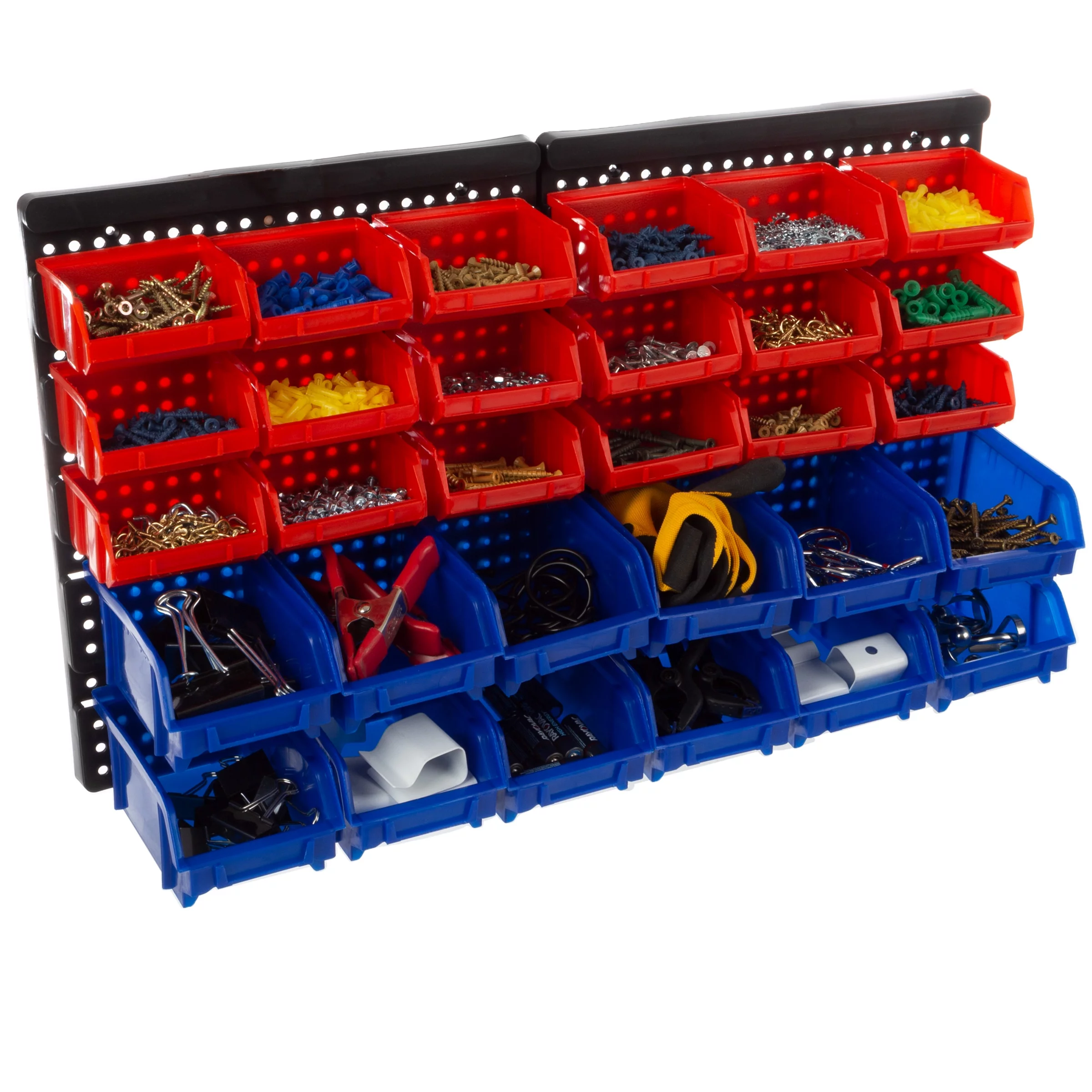 Wall-Mounted Garage Storage Bins - 30-Compartment Garage Organization, Craft Storage, Tool Box Organizer Unit (Black/Red/Blue) by Stalwart - Inhomebuy