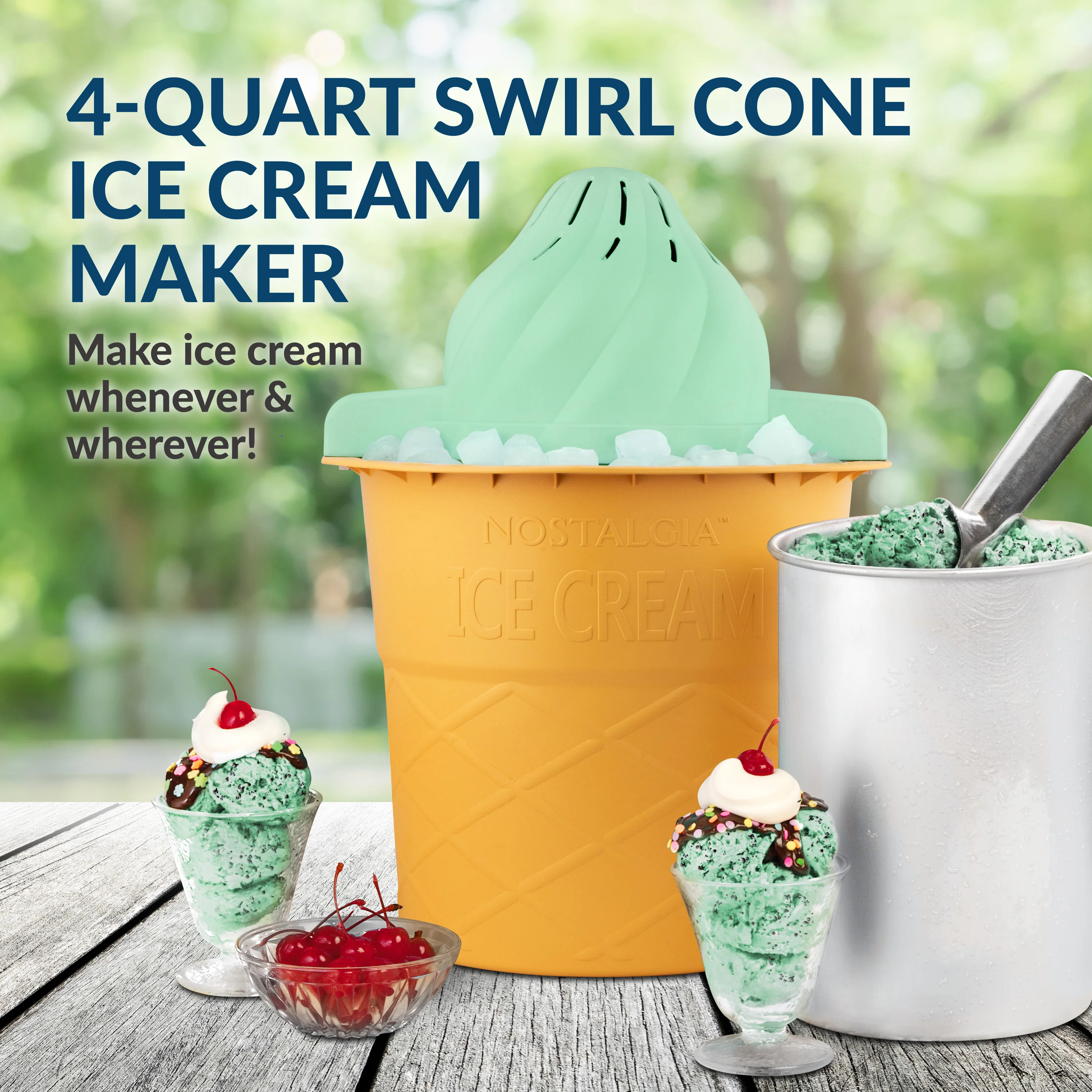 4-Quart Swirl Cone Ice Cream Maker, Mint Green - Inhomebuy