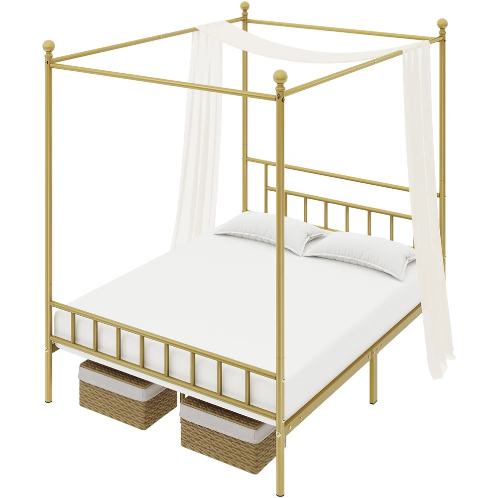 Topeakmart Metal Bed Frame Four-Poster Canopied with Headboard & Footboard, Queen, Black - Inhomebuy