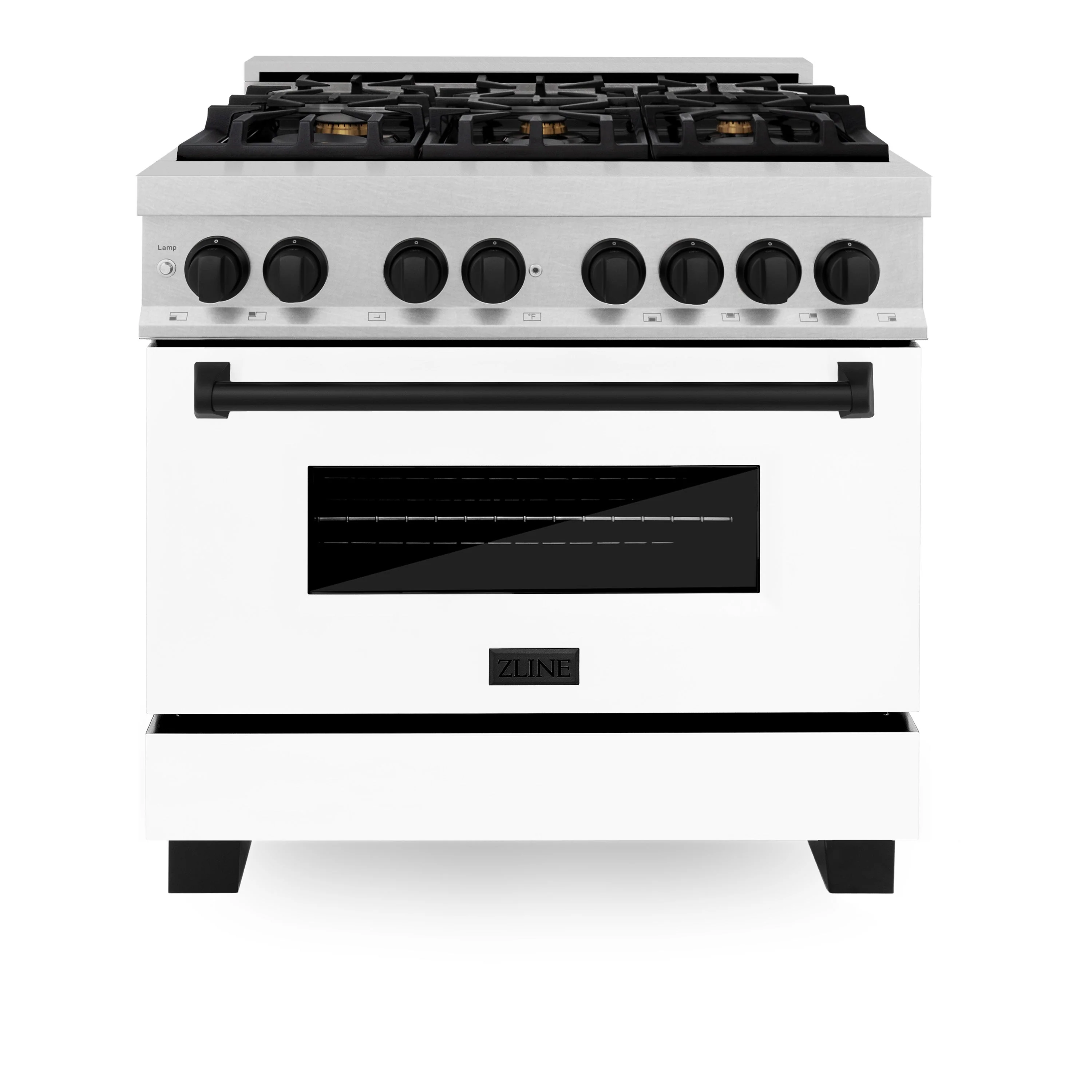 ZLINE Autograph Edition 36 in. 4.6 cu. ft. Range, Gas Stove/Electric Oven in DuraSnow® with White Matte Door, Matte Black Accents, RASZ-WM-36-MB - Inhomebuy