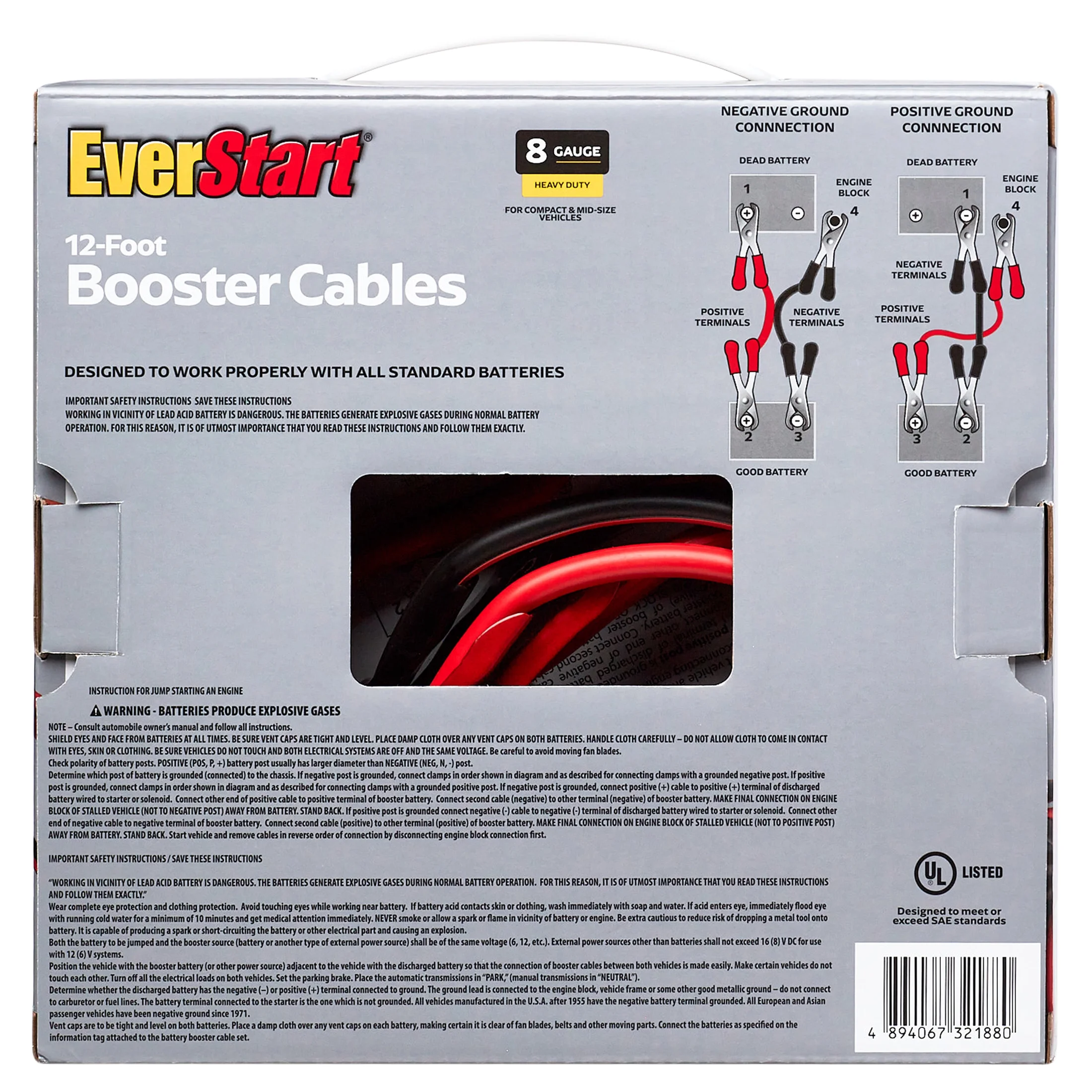 EverStart 8-Gauge Heavy Duty 12-Foot Booster Cables, 165 Amps - Inhomebuy