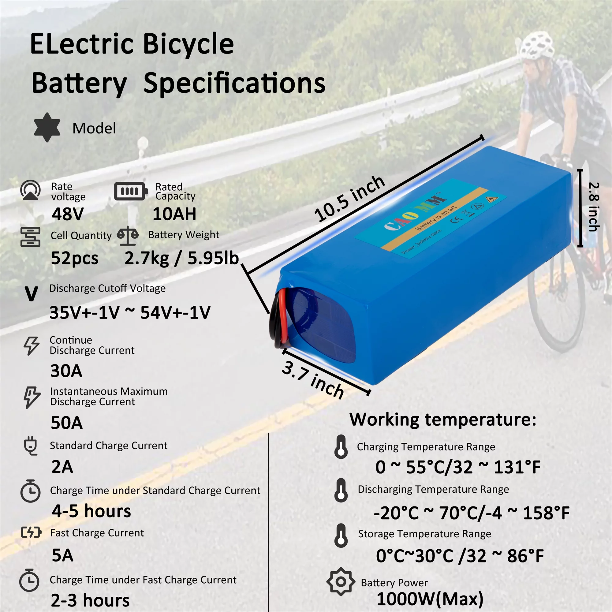 48V 8Ah Lithium Battery 30A BMS 48V Battery with Charger for 750W Electirc Tricycle Motor - Inhomebuy