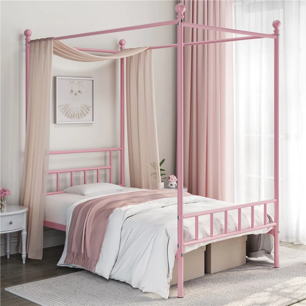 Topeakmart Metal Bed Frame Four-Poster Canopied with Headboard & Footboard, Queen, Black - Inhomebuy