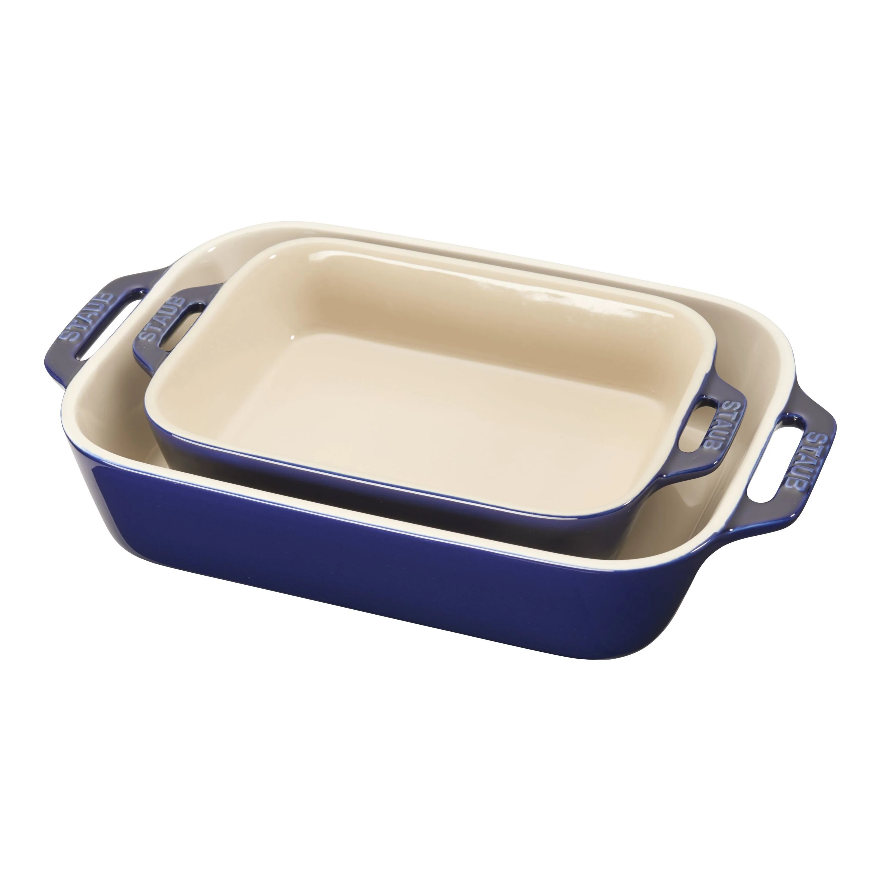 Staub 2pc Rectangular Baking Dish Set in Dark Blue, Ceramic Series - Inhomebuy