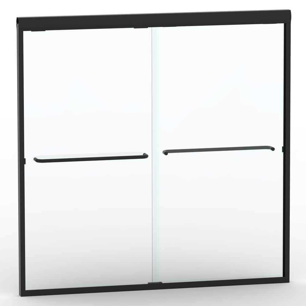 niveal Citron 34 in. W x 72 in. H Fixed Framed Shower Door in Matte Black Finish with Patterned Glass - Inhomebuy