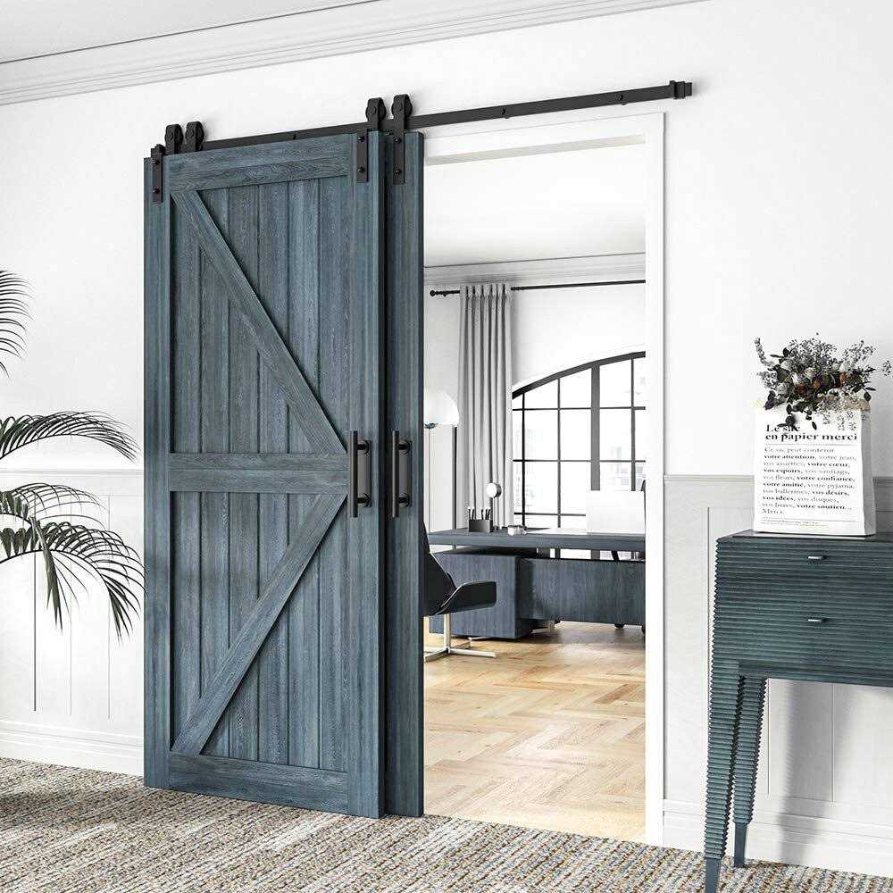 WINSOON Single Track Bypass Barn Door Hardware Double Doors Kit - Inhomebuy