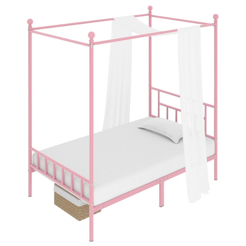 Topeakmart Metal Bed Frame Four-Poster Canopied with Headboard & Footboard, Queen, Black - Inhomebuy