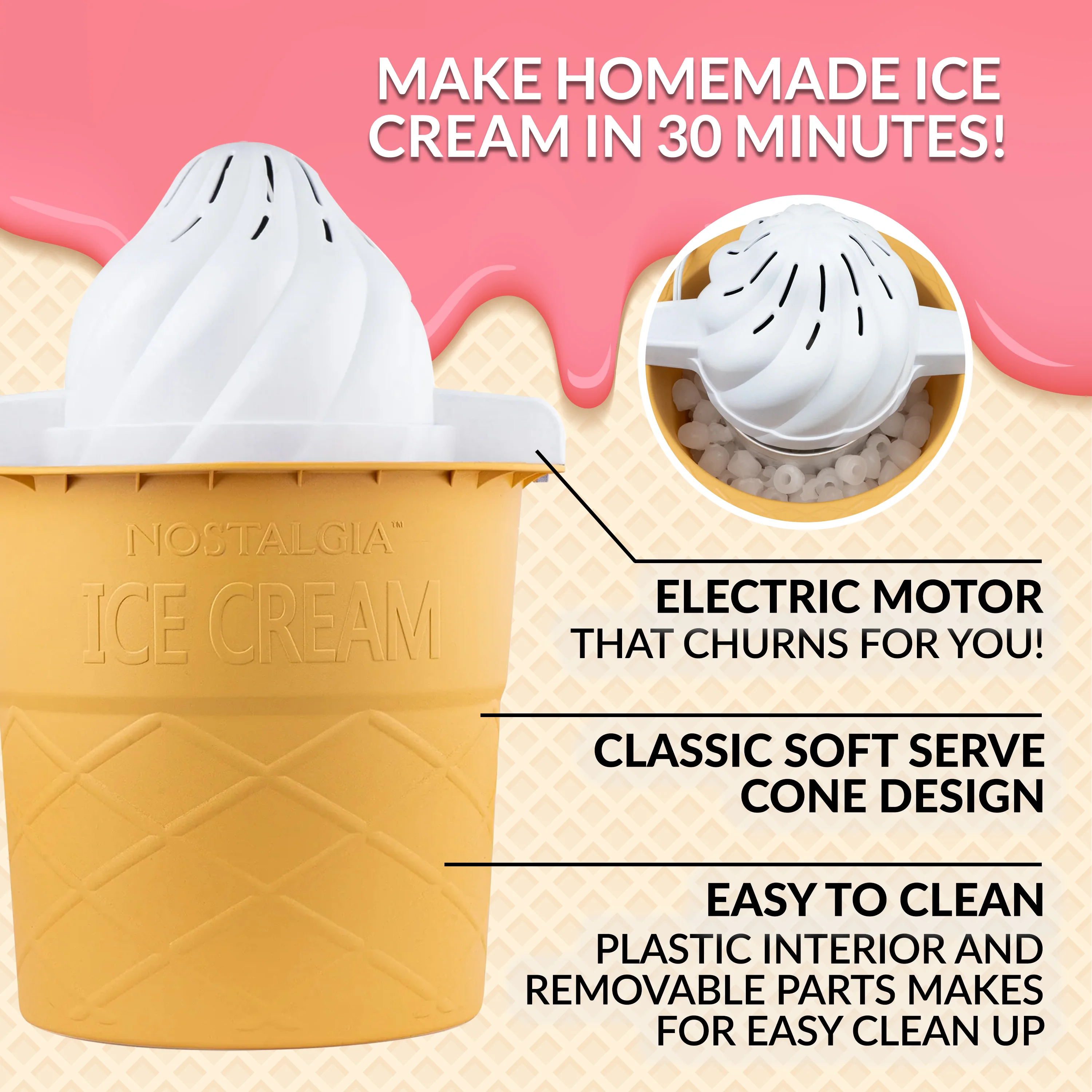 4-Quart Swirl Cone Ice Cream Maker, Vanilla White - Inhomebuy