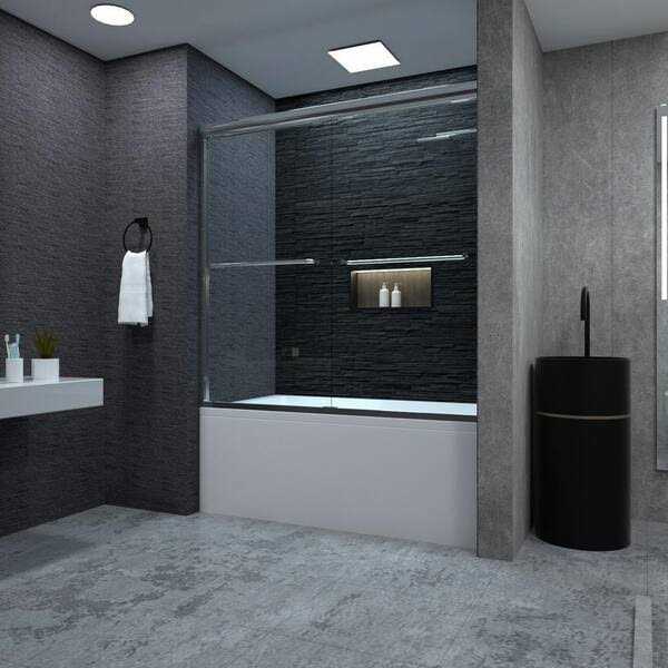 niveal Vale 60 in. W x 60 in. H Sliding Semi Frameless Tub Door Finish - Inhomebuy