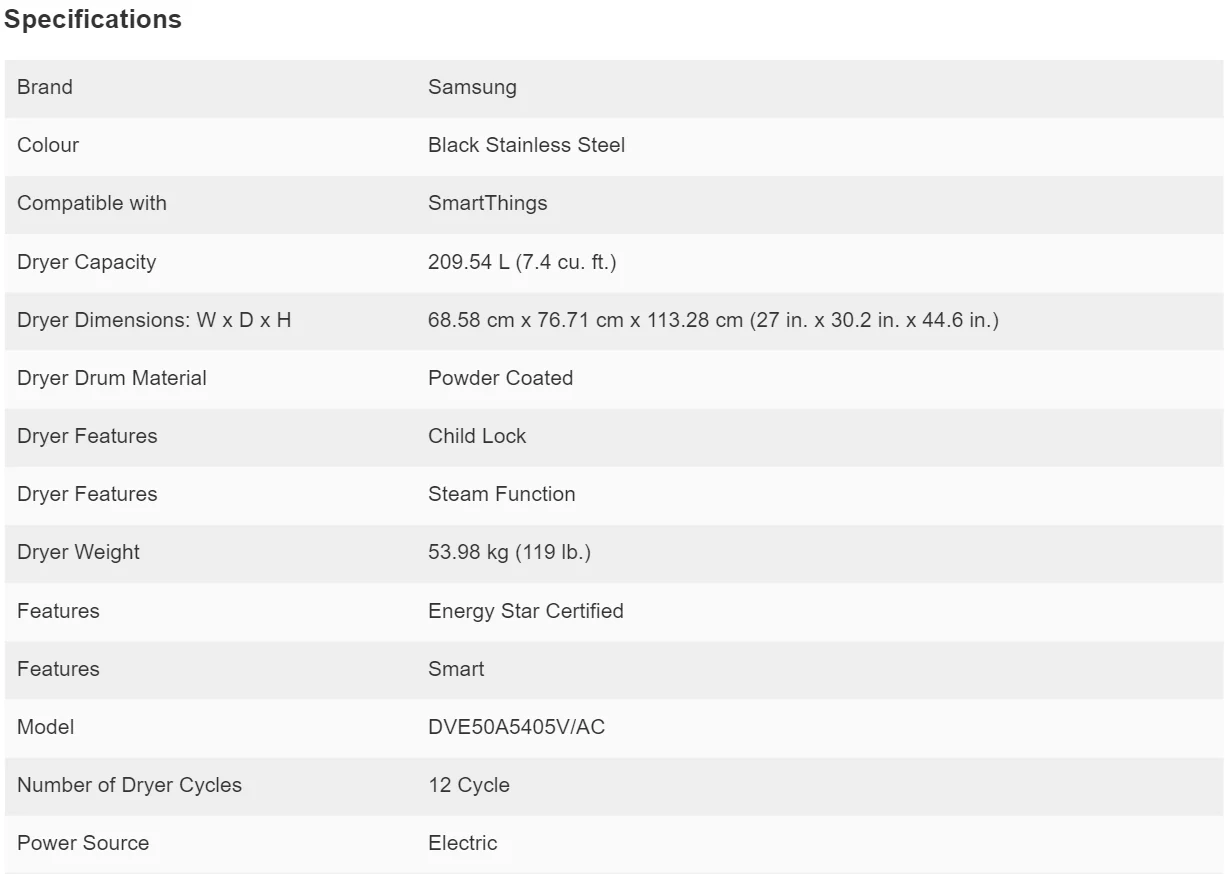 SAMSUNG 27 IN. 7.4 CU. FT. BLACK STAINLESS STEEL ELECTRIC DRYER WITH STEAM SANITIZE+ TECHNOLOGY - DV - Inhomebuy