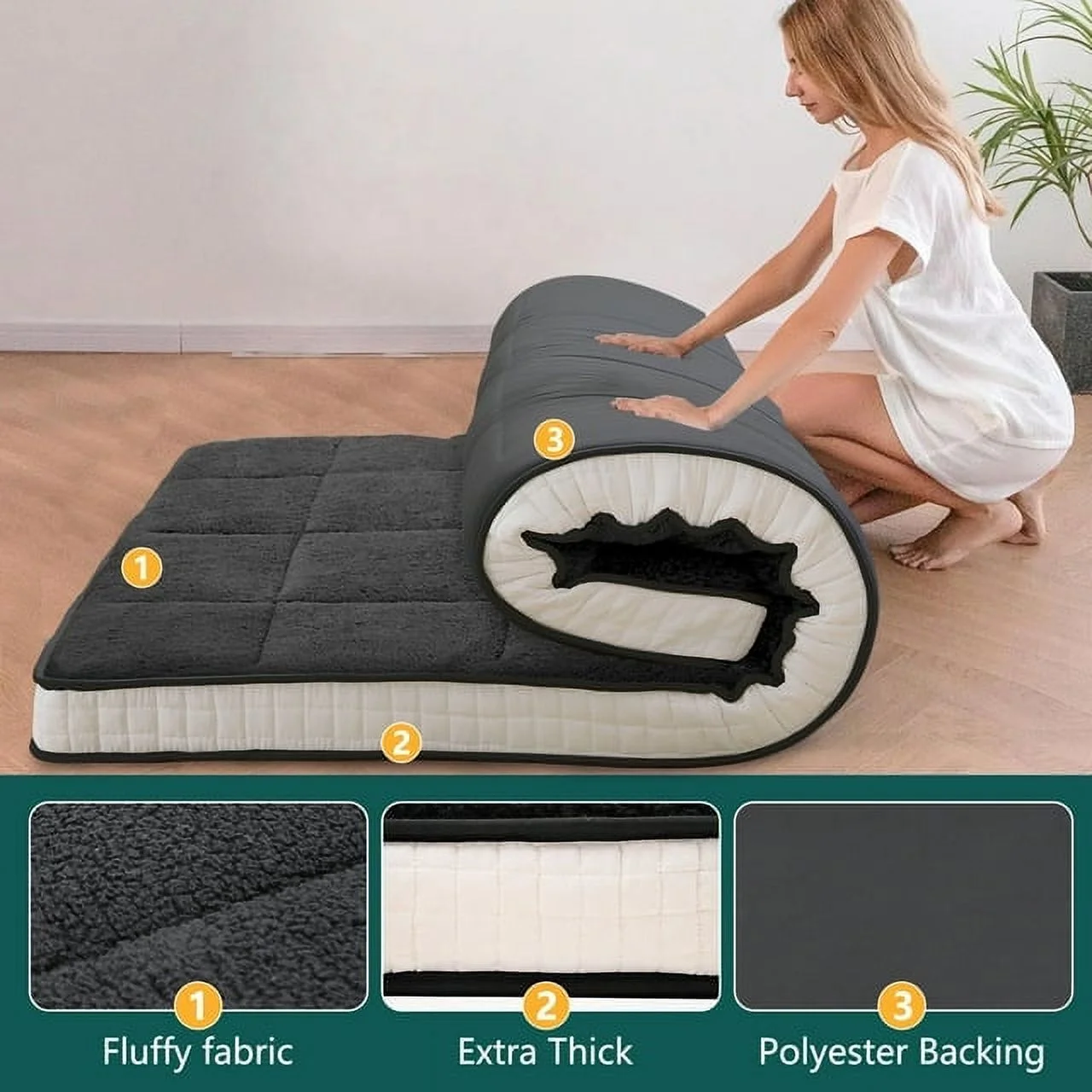 ABORON Japanese Floor Mattress, Upgraded Reversible Winter Futon Mattress Foam Mattress, 4