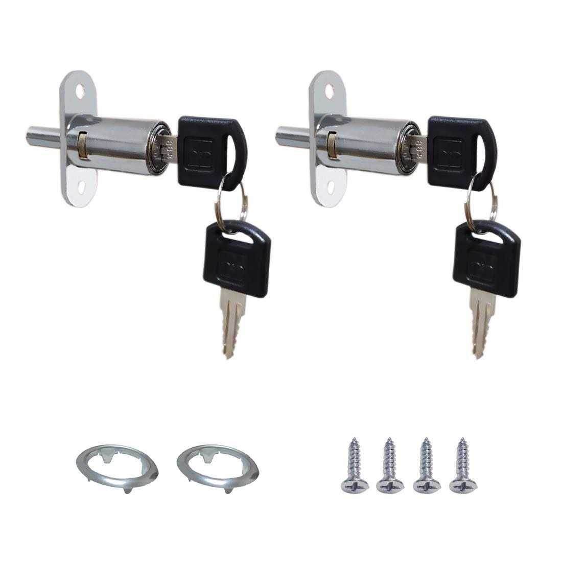 VictorsHome Push Plunger Lock 19mm x Cylinder Head Chrome Plated Zinc Alloy Keyed 2 Pack - Inhomebuy