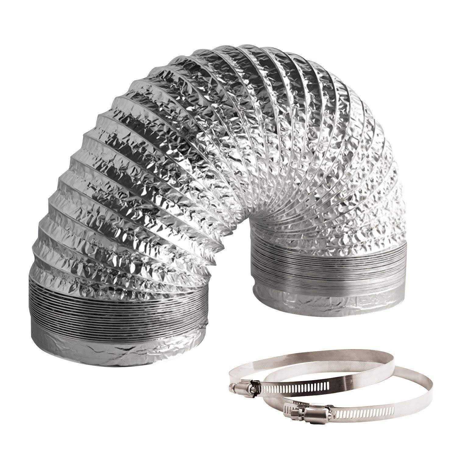 VIVOSUN 8 Feet Non-Insulated Flex Air Aluminum Ducting Dryer Vent Hose for HVAC Ventilation w/Two Stainless Steel Clamps - Inhomebuy