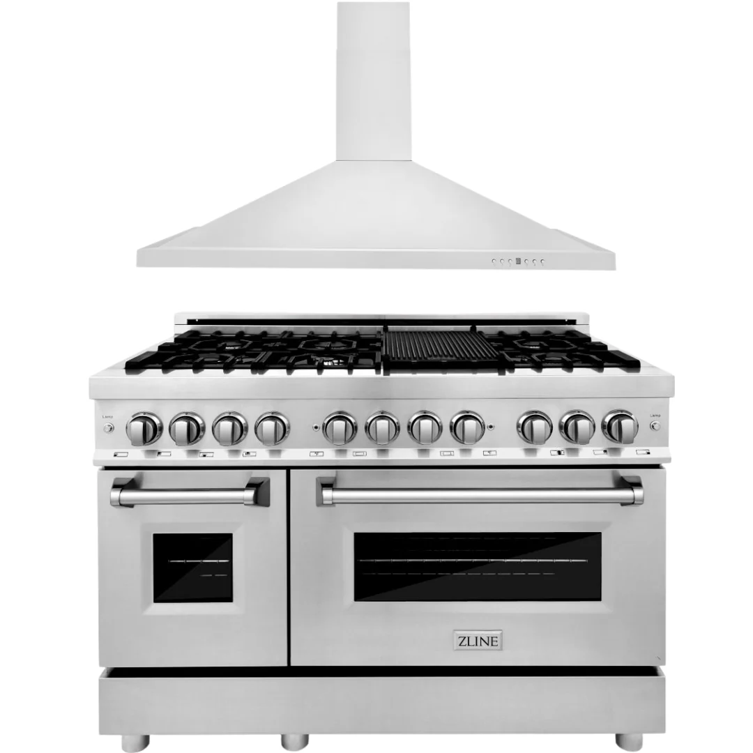 ZLINE Appliance Package - 48 in. Dual Fuel Range, 48 in. Range Hood, 2KP-RARH48 - Inhomebuy