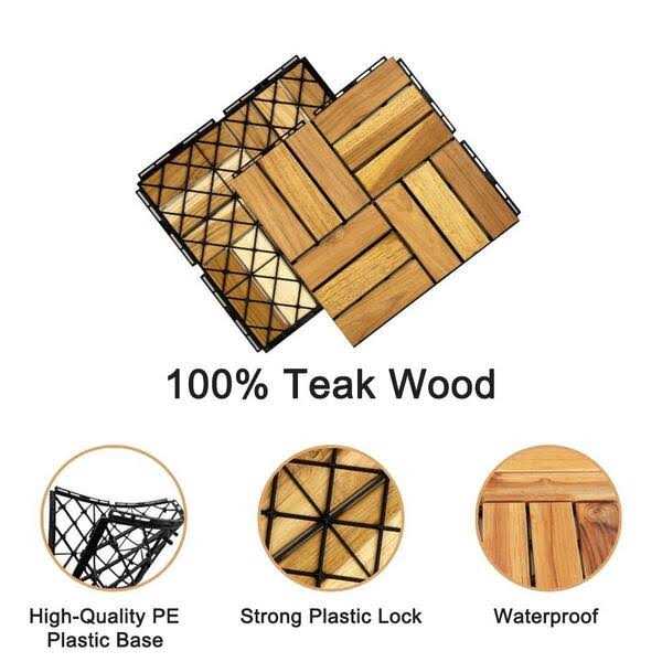 YOFE Brown Acacia Wood 3/4 in. T x 12 in. W Solid Hardwood Flooring Interlocking Deck Tiles - Inhomebuy