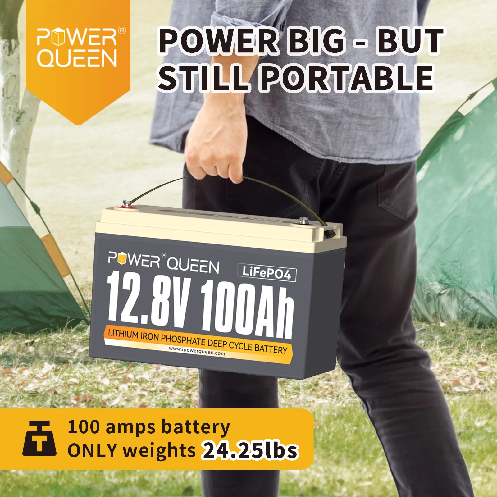 Power Queen 12V 100Ah LiFePO4 Lithium Battery Deep Cycle with 100A BMS for Solar Marine - Inhomebuy