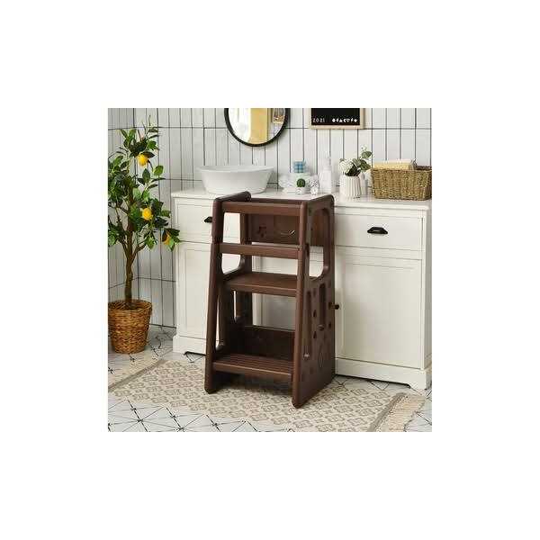 Costway Kids Kitchen Step Stool with Double Safety Rails Toddler Learning Stool - Inhomebuy