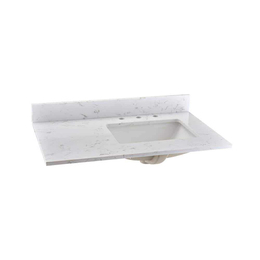 YASINU 36 in. W x 22 in. D Engineered Stone Composite Vanity Top in White with White Rectangular Single Sink - Inhomebuy