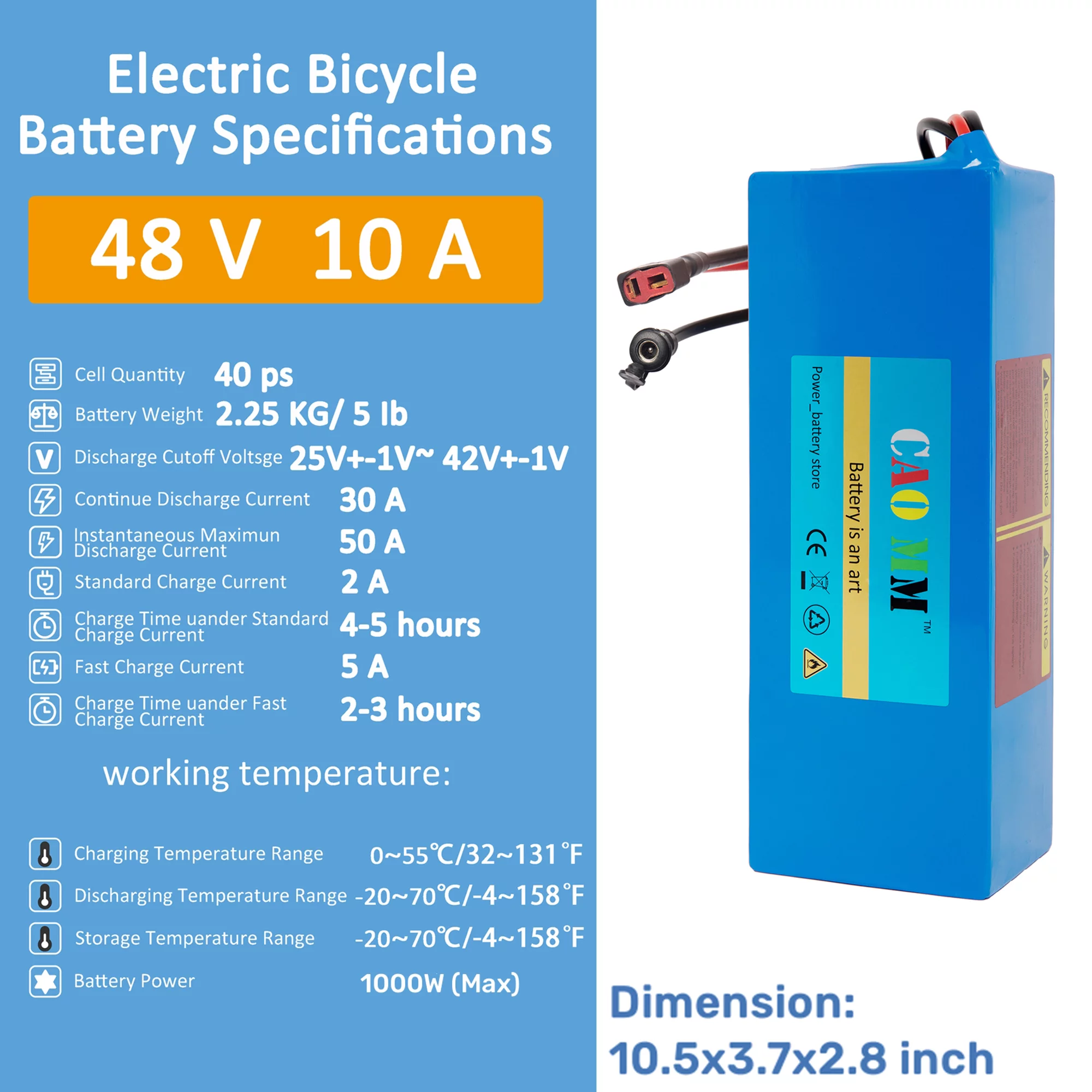 Ebike Battery 48V 8Ah Lithium Battery with Charger 30A BMS XT-90 48V Battery for 750W Electric Bike - Inhomebuy