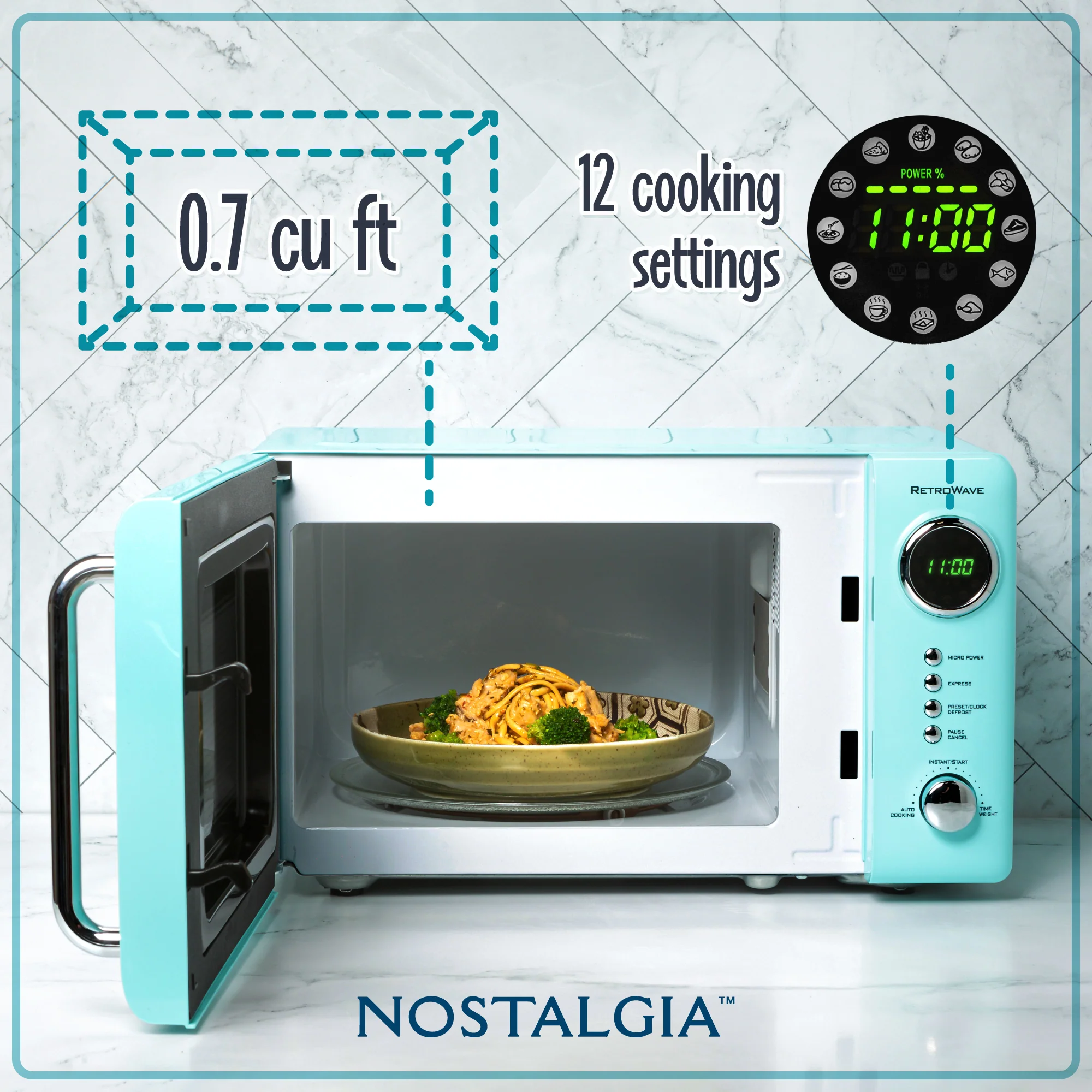 Retro 0.7 Cubic Foot 700-Watt Countertop Microwave Oven - Aqua - Inhomebuy